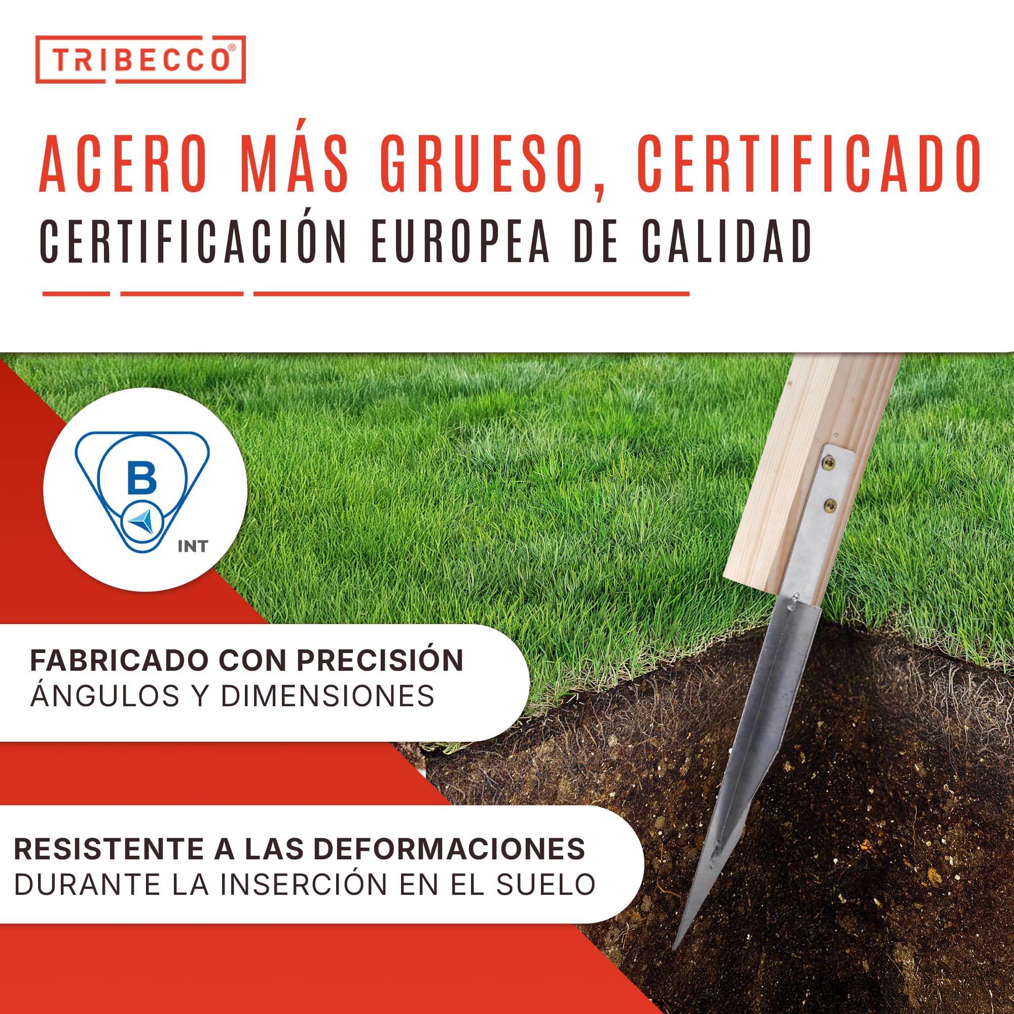 TRIBECCO Juego de 4 anclajes para suelo, 437 mm, galvanizados en caliente, anclajes estables para clavar, para torre de juegos, columpios, casas de juegos y construcciones de jardín