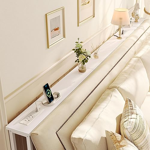 Miniatura 2 de SUPERJARE Mesa de sofá de 102.3 pulgadas con 2 tomas de corriente y puertos USB-C, mesa consola estrecha de 5.9 pulgadas con almacenamiento, extra