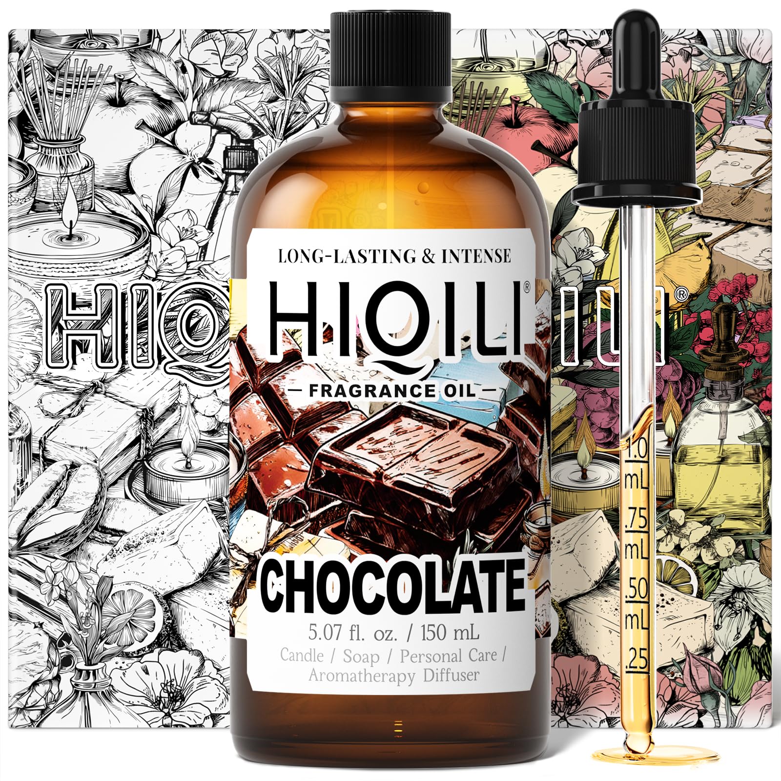 HIQILI Chocolate Fragrance Oil for DIY Candle, Soap & Bath Salts Making, Long Lasting Scents for Home Essential Oil Diffuser - 5.07 Fl Oz