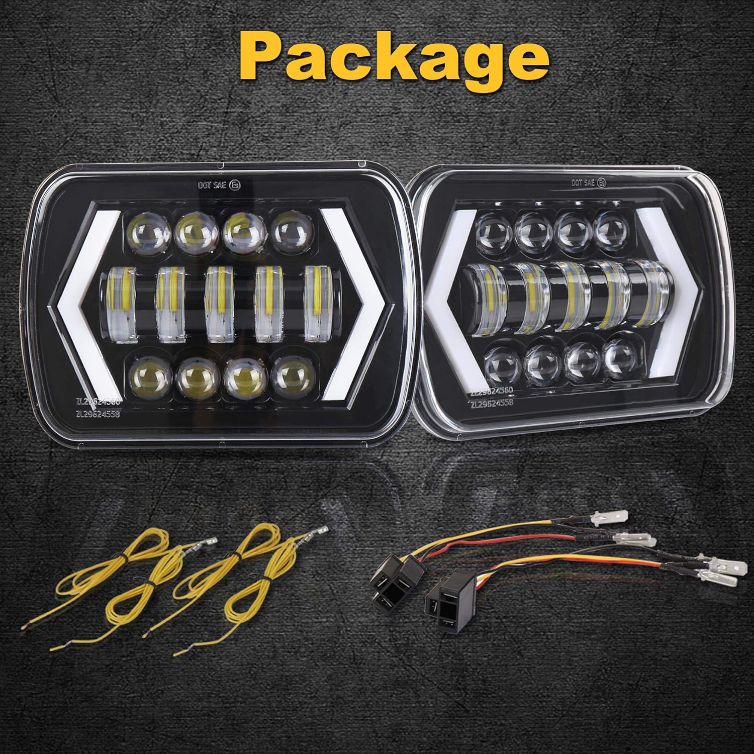 OVOTOR 7x6 inch Halo Headlights, 5x7 inch Square Headlights with Arrow Angel Eyes DRL Turn Signal Light Replaces H6054 H5054 H6054LL 69822 Fit Trucks Wrangler XJ YJ Sedans GMC