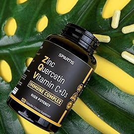 Zinc Quercetin 500mg with Vitamin C Vitamin D3 Bromelain Immune Support High Potency Quercetin Zinc Supplement ZQV by SPARTIS (Pack of 1 Bottle at 120-Caps)
