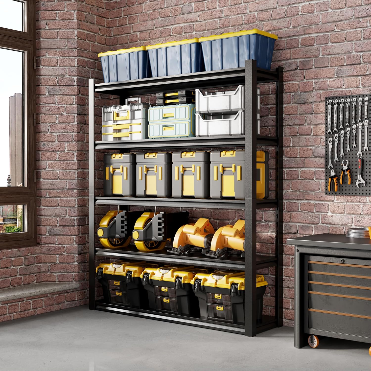 36" W Garage Shelving,5-Tier Heavy Duty Shelving Unit,3000LBS Adjustable Metal Storage Shelves,Storage Rack Units for Industrie,Shed,Warehouse,Basement,Black,36" W x 16" D x 72" H - Image 2