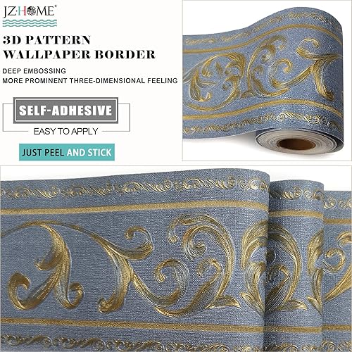 Miniatura 5 de 802 Borde de Papel Tapiz Despegar y Pegar 4.2" x 16.4 pies Relieve Profundo Floral Borde de Pared Autoadhesivo Moldura Borde Decorativo de Techo