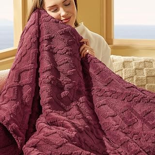 BEDSURE Sherpa Kuscheldecke Strickdecke 150x200 - Warme Wolldecke Rot