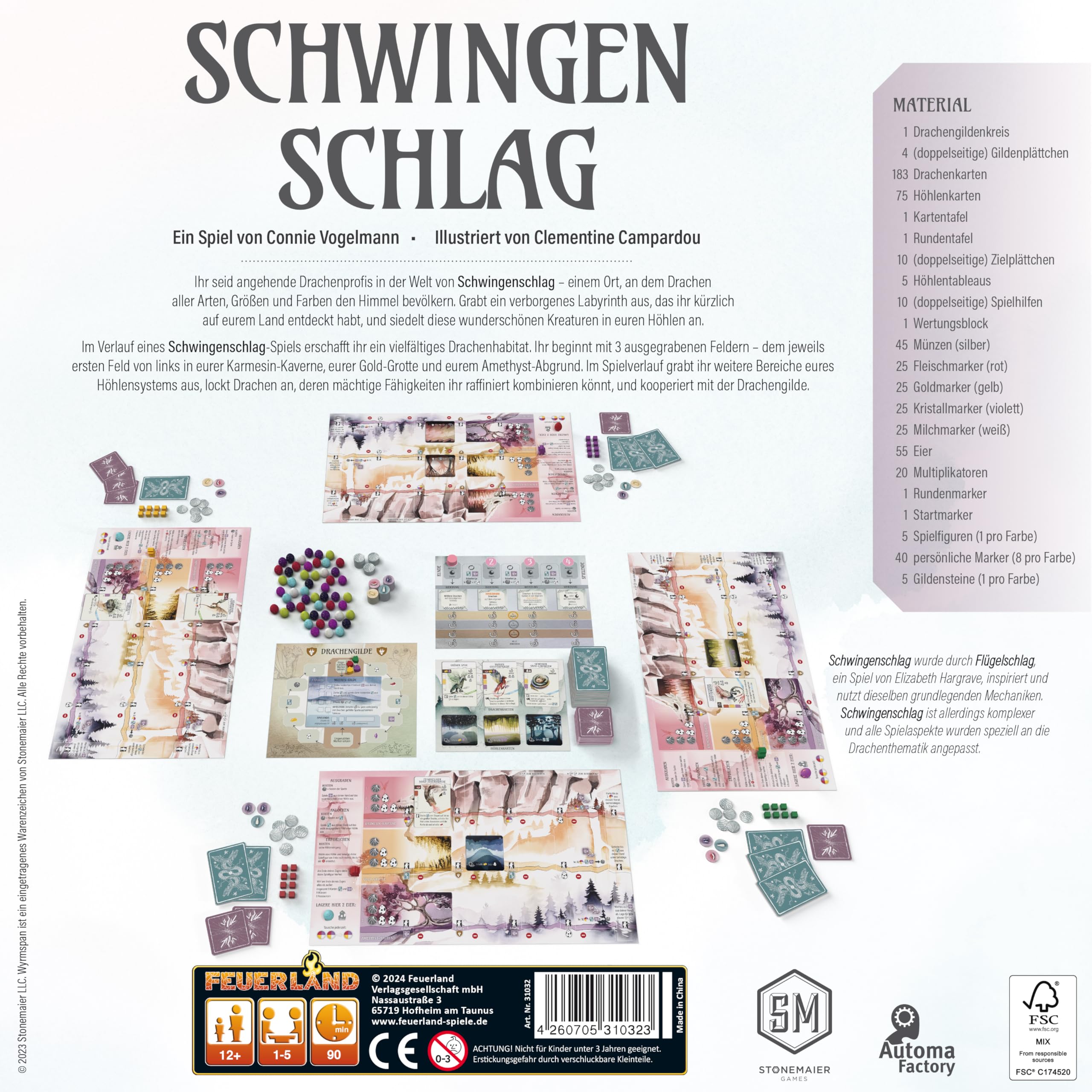 Feuerland Spiele 31032 Schwingenschlag - Aus der Spielewelt von Flügelschlag, grün | Ein Flügelschlag-Spiel mit Drachen, Gesellschaftsspiel, wunderschöne Illustrationen, Aufbauspiel, Ressourcenmanagement