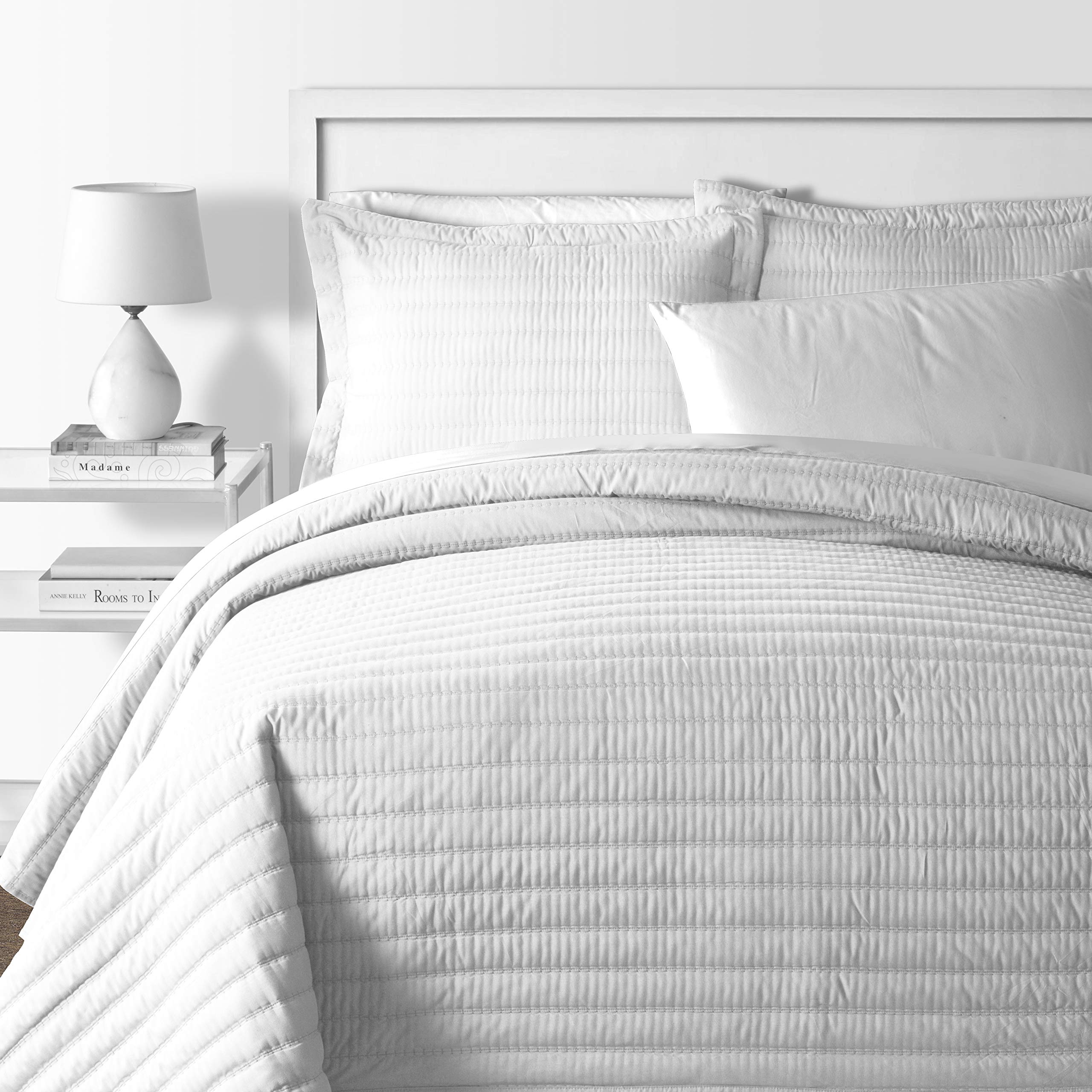 Comfy Bedding Stonewashed Pick-Stitch Quilted 3-Piece Bedspread Coverlet Set (King/Cal King, Snow White)