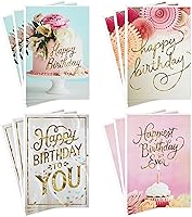Hallmark Birthday Cards Assortment Pack: 12 Cards with Envelopes, Balloons Cake Flowers Designs, Gold Foil Accents