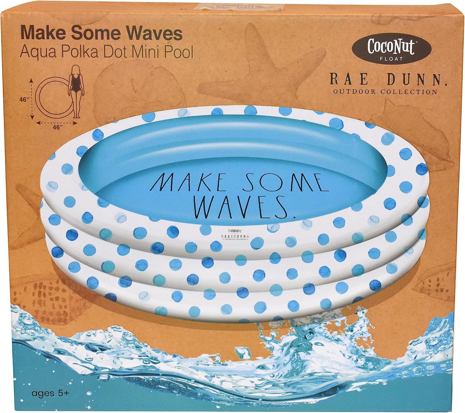 Rae Dunn x CocoNut Float Aqua Polka Dot Mini Pool - Make Some Waves Theme - Inflatable Swimming Pool for Kids - Great Splash Pool for Backyard, Summer Parties & Swim Events