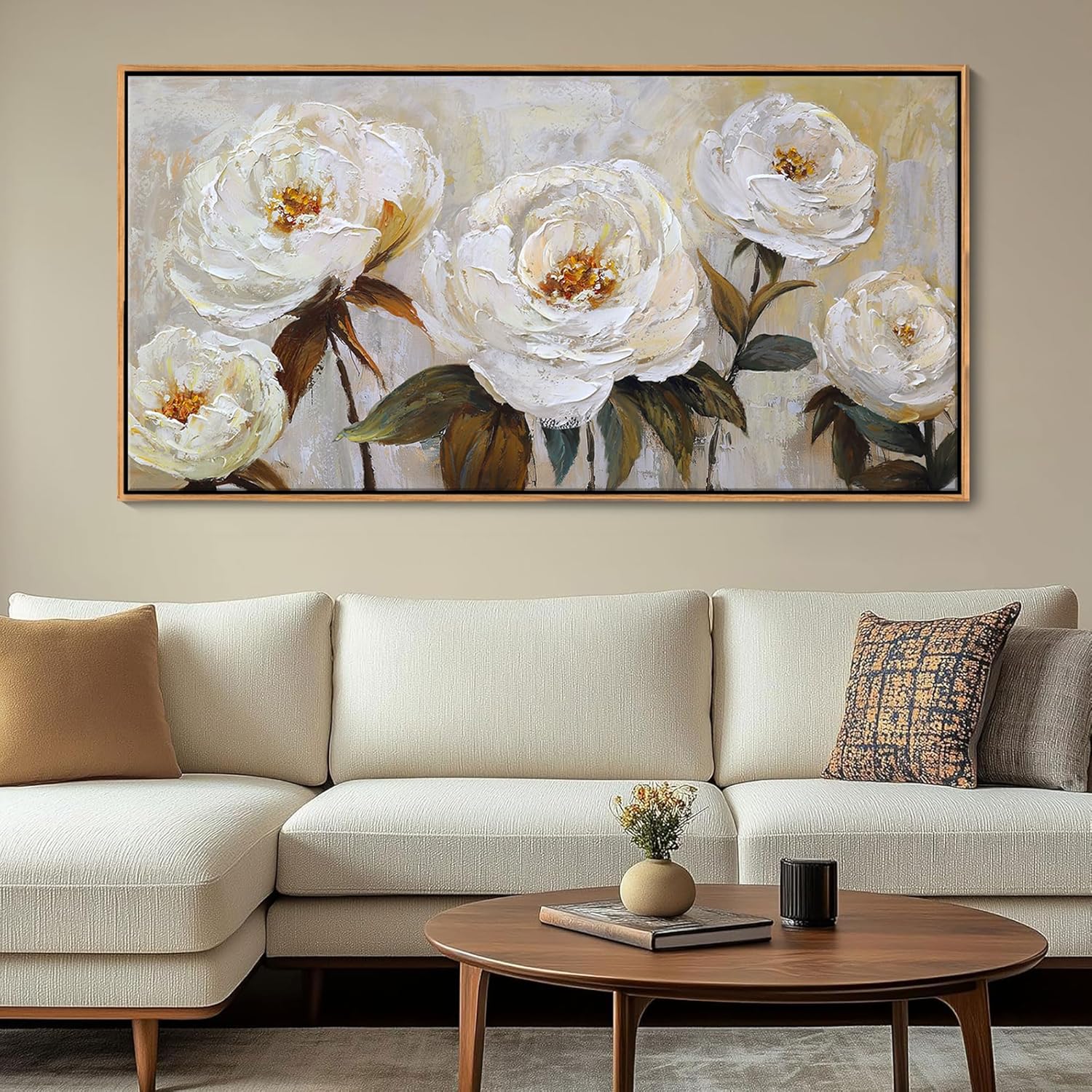 Flower Canvas Wall Art Textured Floral Picture Wall Decor White Large Elegant Painting for Living Room Modern Artwork for Home Decor Pictures for Bedroom Wall Decor 24×48IN