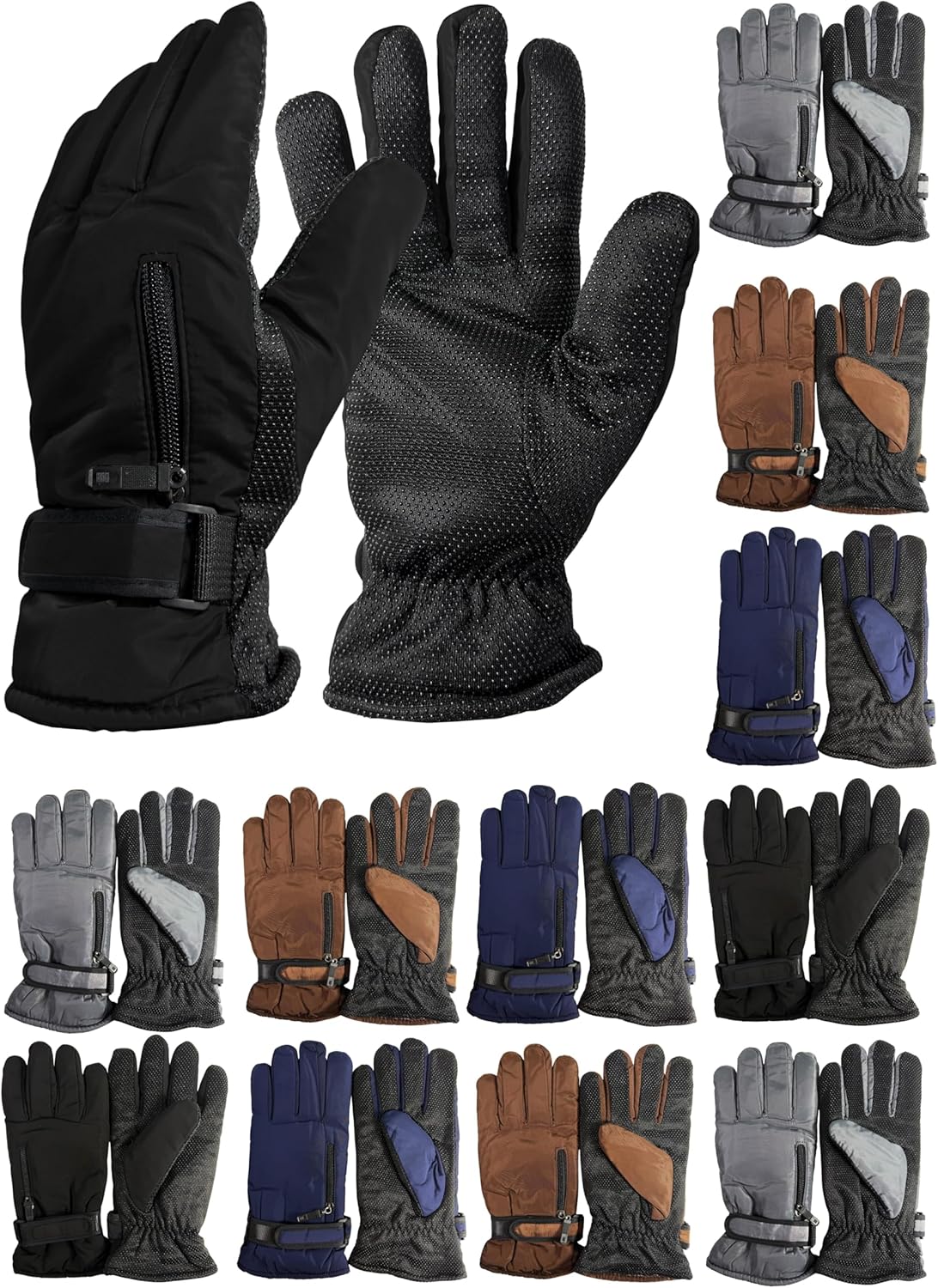 12 Pairs Winter Ski Gloves Thick Warm Thermal Insulated Fleece Lined Men Women Cold Weather Snowboarding