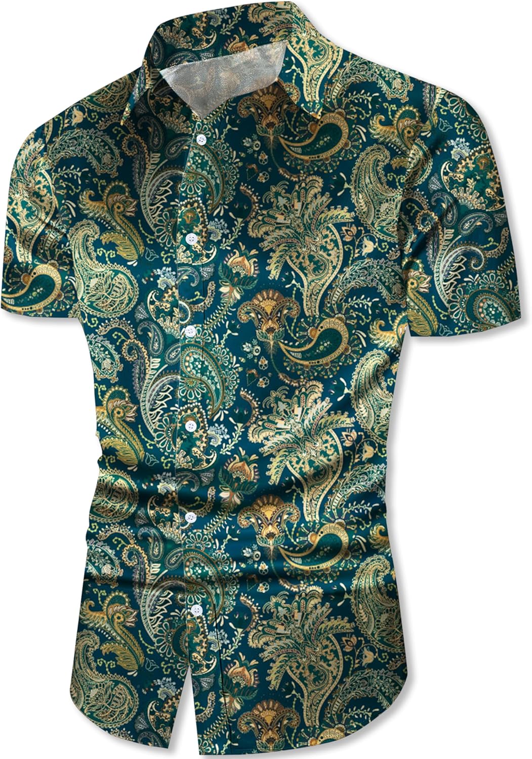 QZH.DUAO Mens 70s Disco Party Shirts Casual Paisley Button Down Shirt Vintage Floral Hawaiian Beach Short Sleeve Shirt