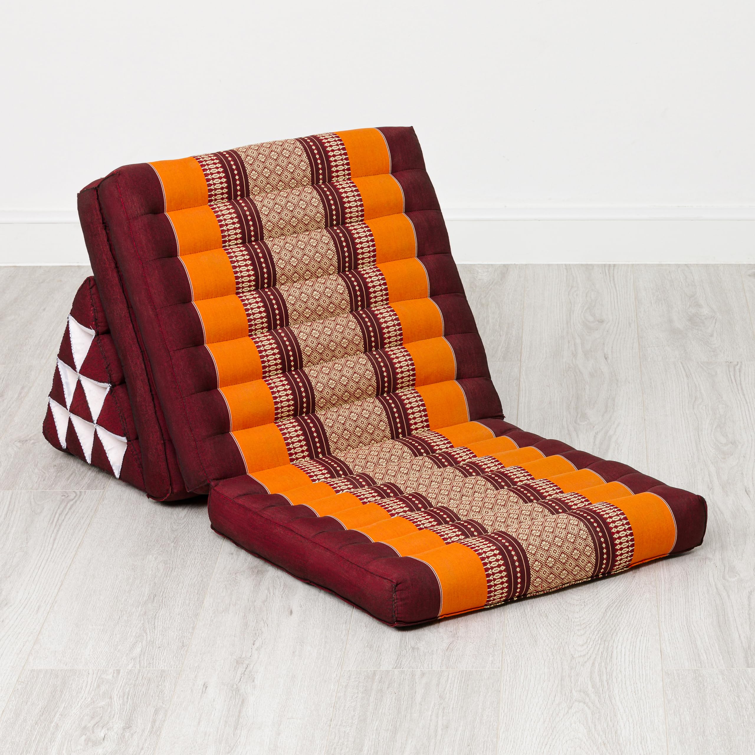 livasia Coussin thaï à 3 Blocs - 175x50x8cm - Triangle avec Matelas Pliable, Biseau kapok, Coussin de Soutien Dorsal Pliables, Tapis thaï Pliable, Fait Main (Orange)