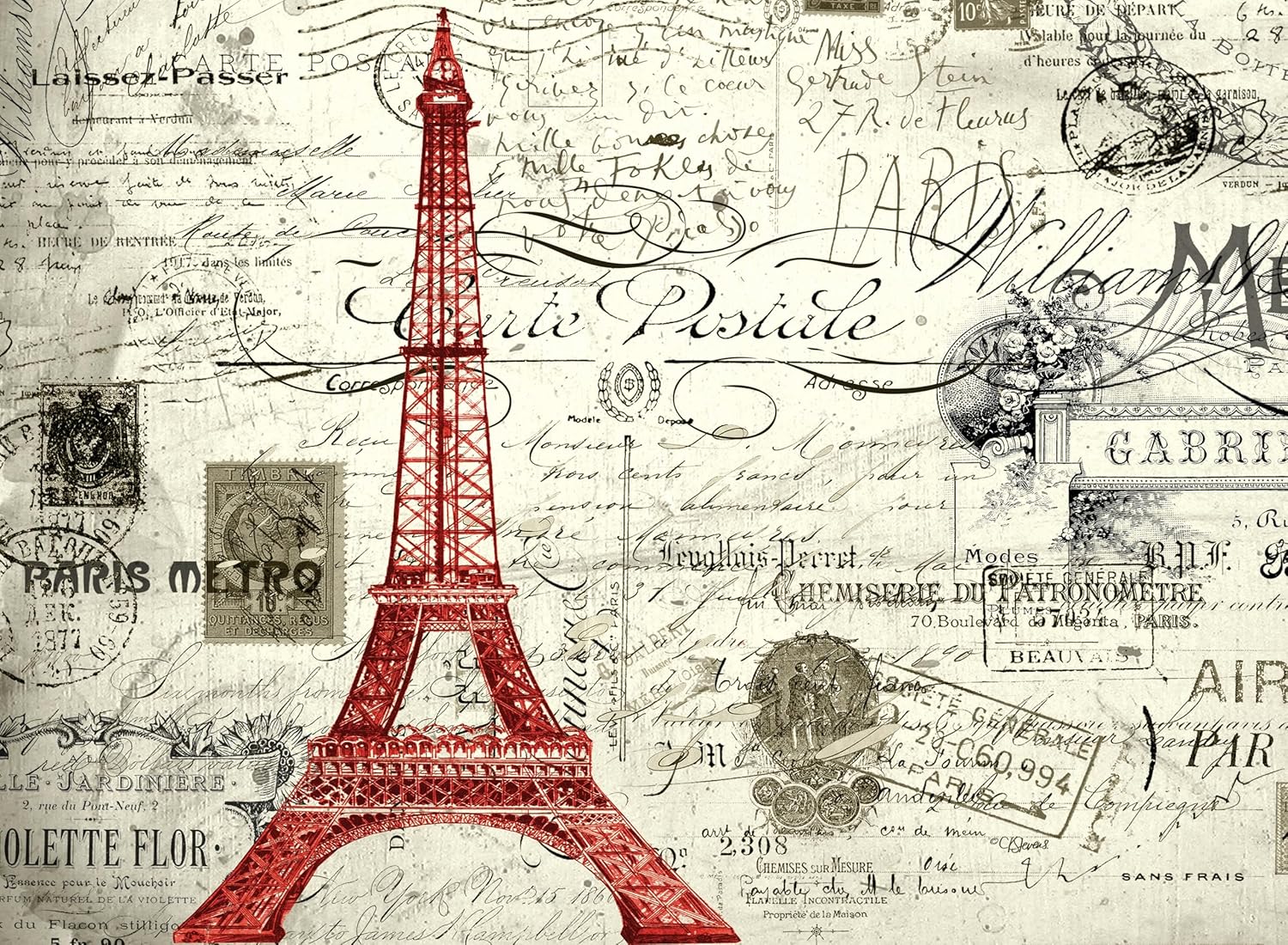 CounterArt Vintage Paris Hardboard Placemat, Set of 2