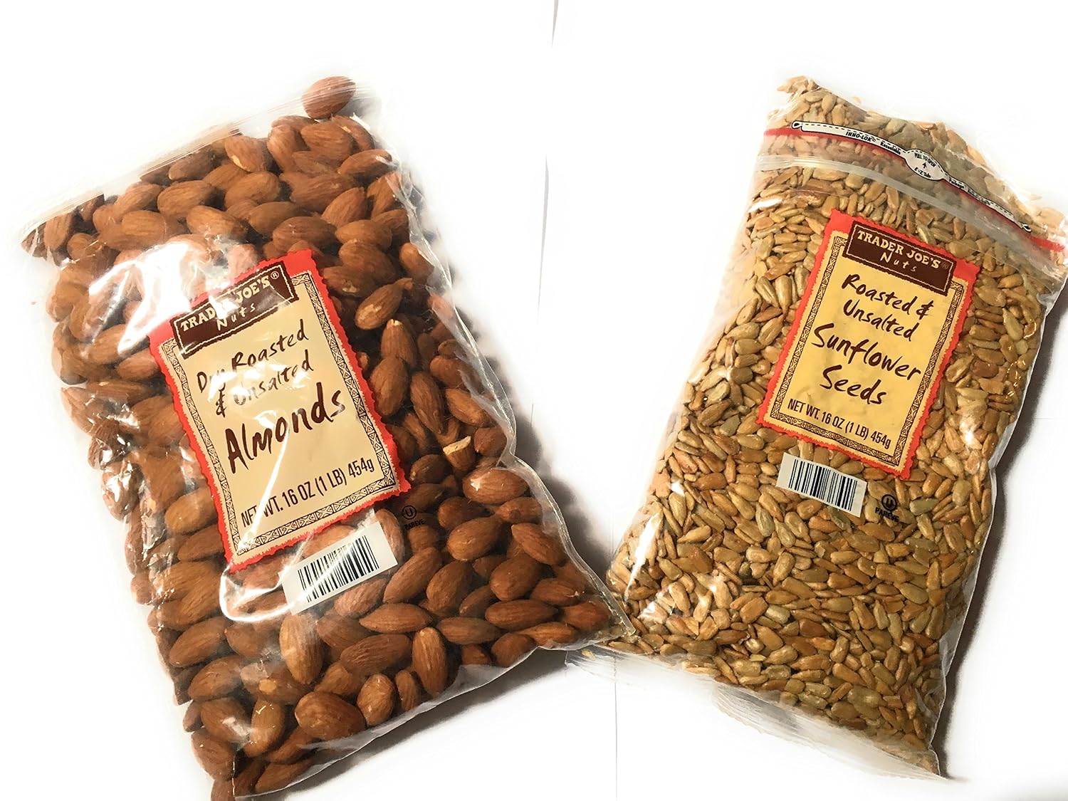 Trader Joes Nut Bundle Featuring 1 Pack of California Dry Roasted Unsalted Almonds and 1 Package of Hulled Roasted Unsalted Sunflower Seeds - A Healthy Snack for Adults and Kids
