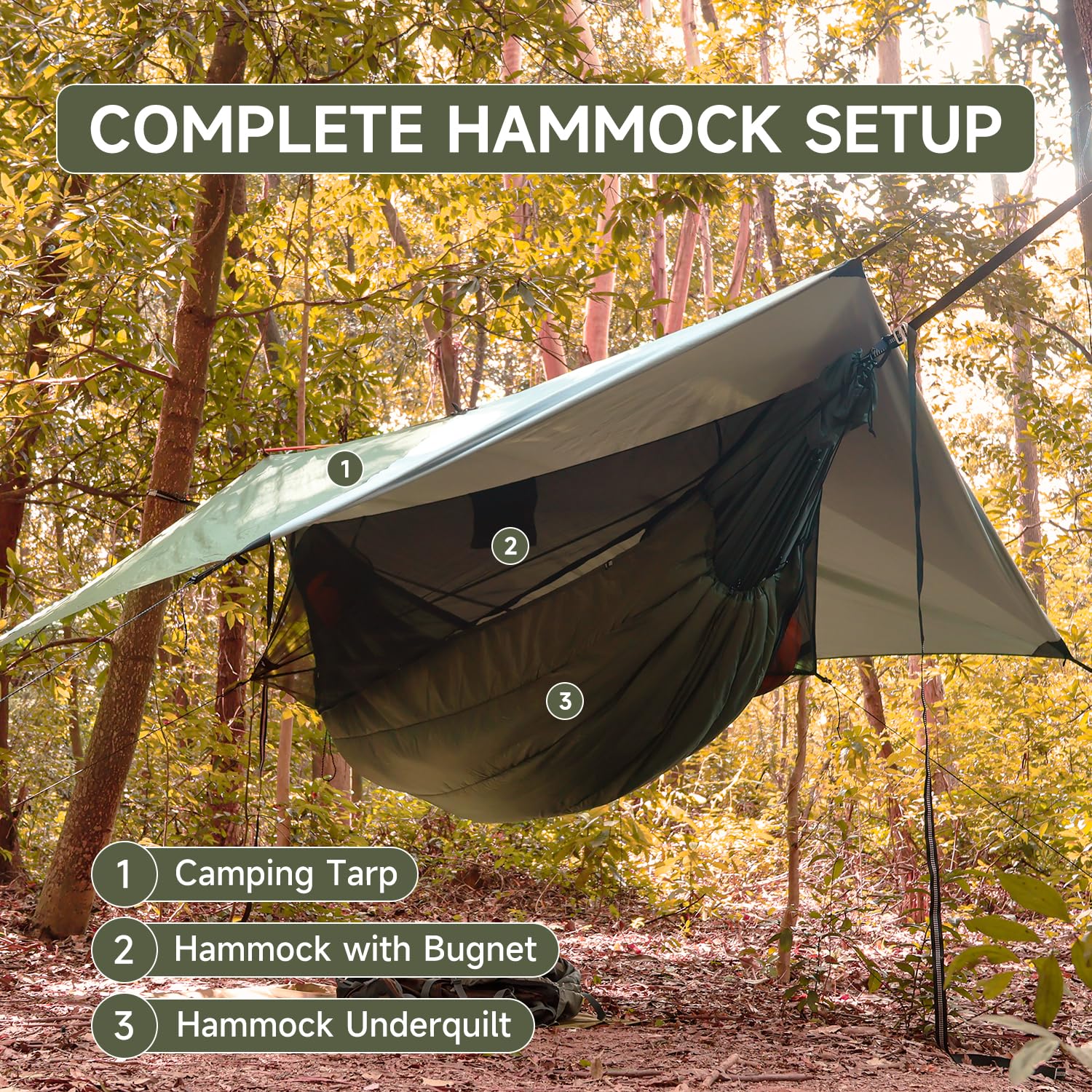 NomadNest - Hamaca de campamento de 11 pies con red y cuerda de cresta, malla desmontable completamente abierta, hamacas portátiles ligeras para camping, senderismo, mochilero 7