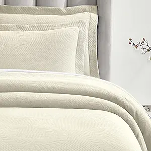 Superior 3 Piece Cotton Bedspread Set, Home Bed Decor, Decorative Bed Spread, 2 Pillow Shams, Medium Weight Blanket, Matelasse Coverlet, Bedding Essentials, Peploi Collection, King, Ivory