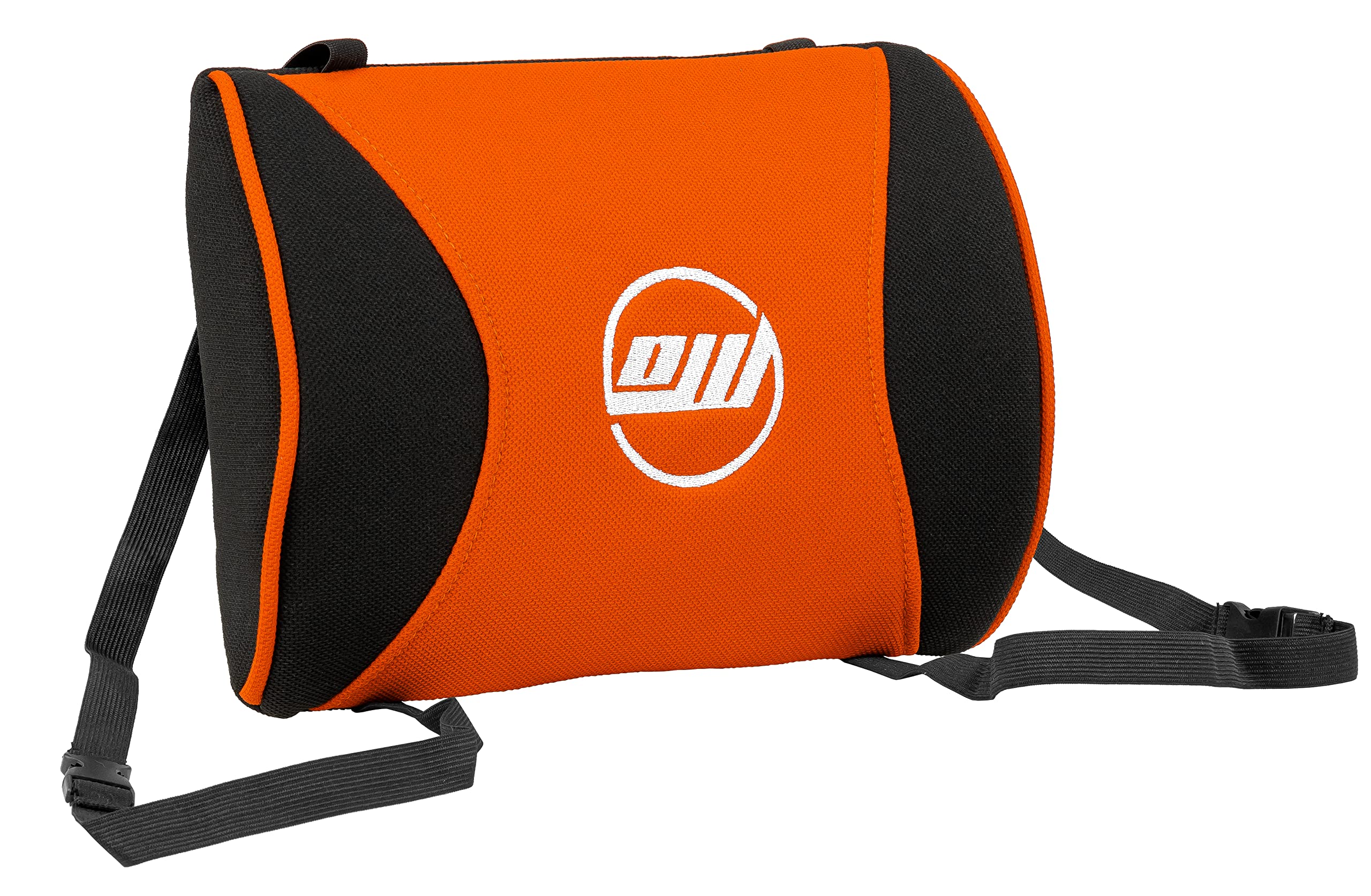 OpenWheelerLumbar Support Lower Back Pillow Backrest with adjustable lastic straps. Breathable and washable fabric. Orange/Black
