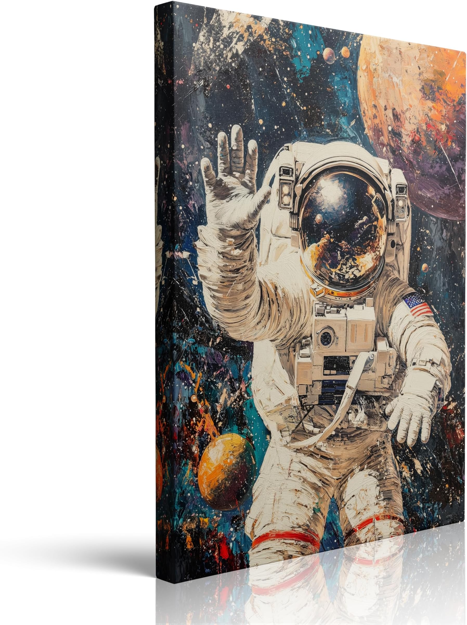 Graffiti Astronaut Outer Space Theme Classroom Decor Framed Colorful Spaceman Canvas Wall Art Galaxy Poster Planets Banksy Prints Modern Painting Decorations for Boys Room Bedroom Home (12"x16")