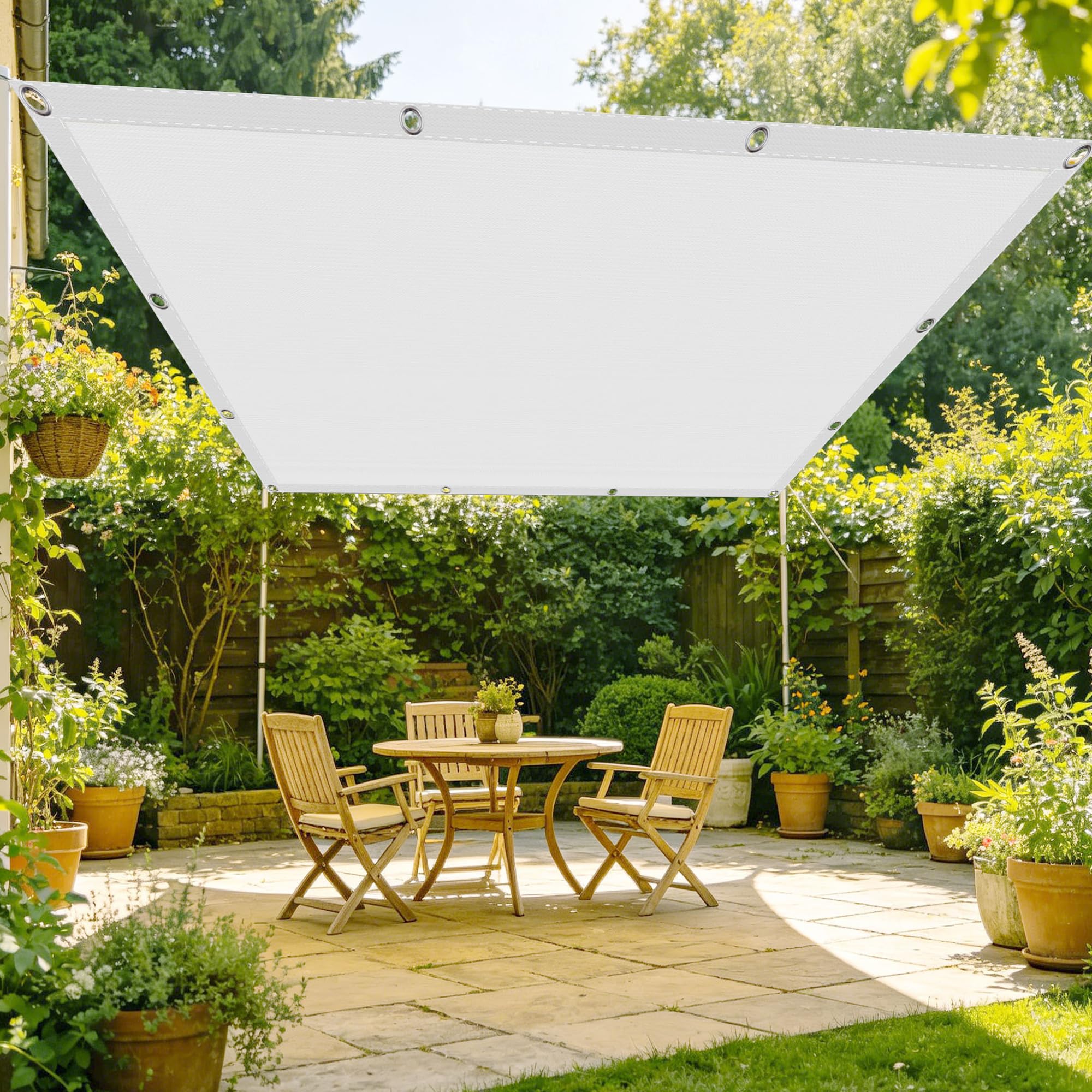 Voile d'ombrage imperméable blanc protégeant des UV pour terrasse