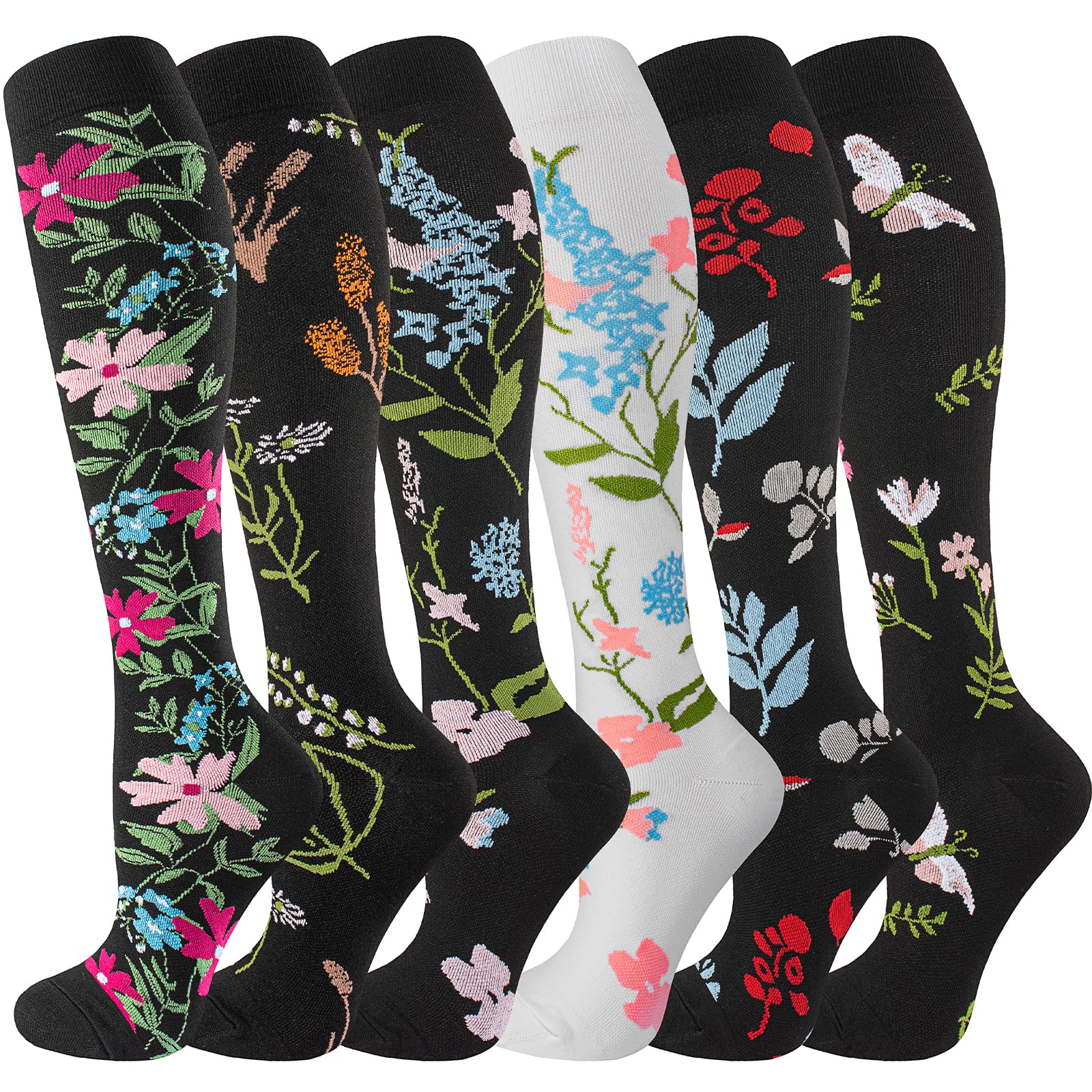 cerpite Compression Socks for Women &amp; Men 6 Pairs Knee High Compression Socks 20-30 mmhg Best for Running,Nurse,Travel