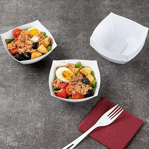 Miniatura 4 de Restaurantware Moderna - Cuencos de plástico de lujo de 8 onzas, 10 cuencos cuadrados desechables para ensalada, duraderos y resistentes, para