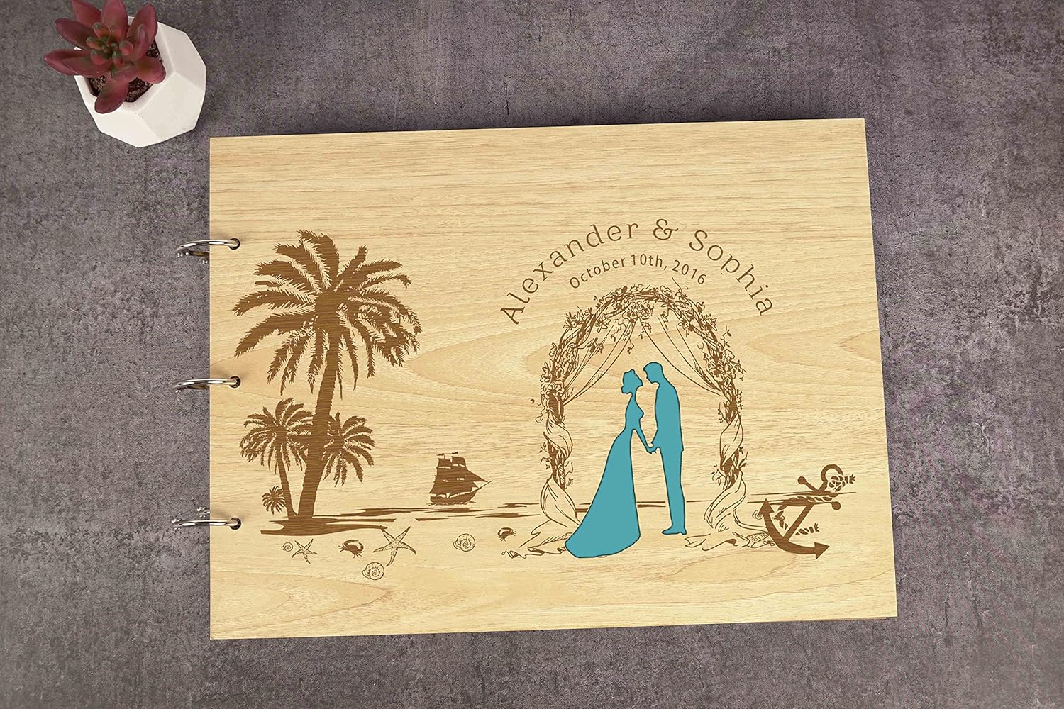 Darling Souvenir Personalized Engraved Laser Cut Wedding Guest Book Wooden Cover Sign-in Book Registry Guestbook Scrapbook-GN