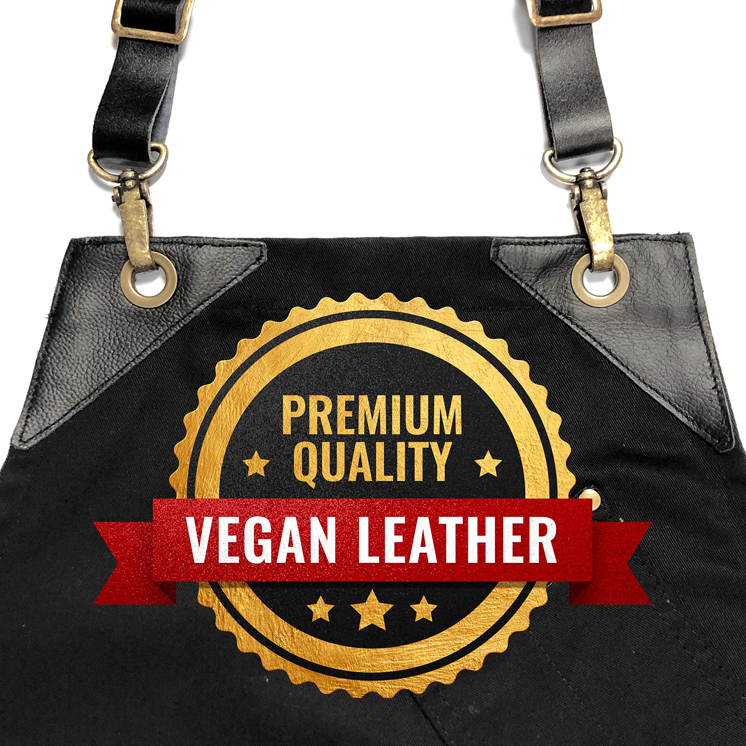 Under NY Sky Delantal de Función Doble - Sarga Negra - Correas de Cuero Negro sin Amarras - Multi Bolsillos Remachados - Hombre, Mujeres, Chef, Barista, Camarero, Barbero, Barman, Tienda, Peluquero