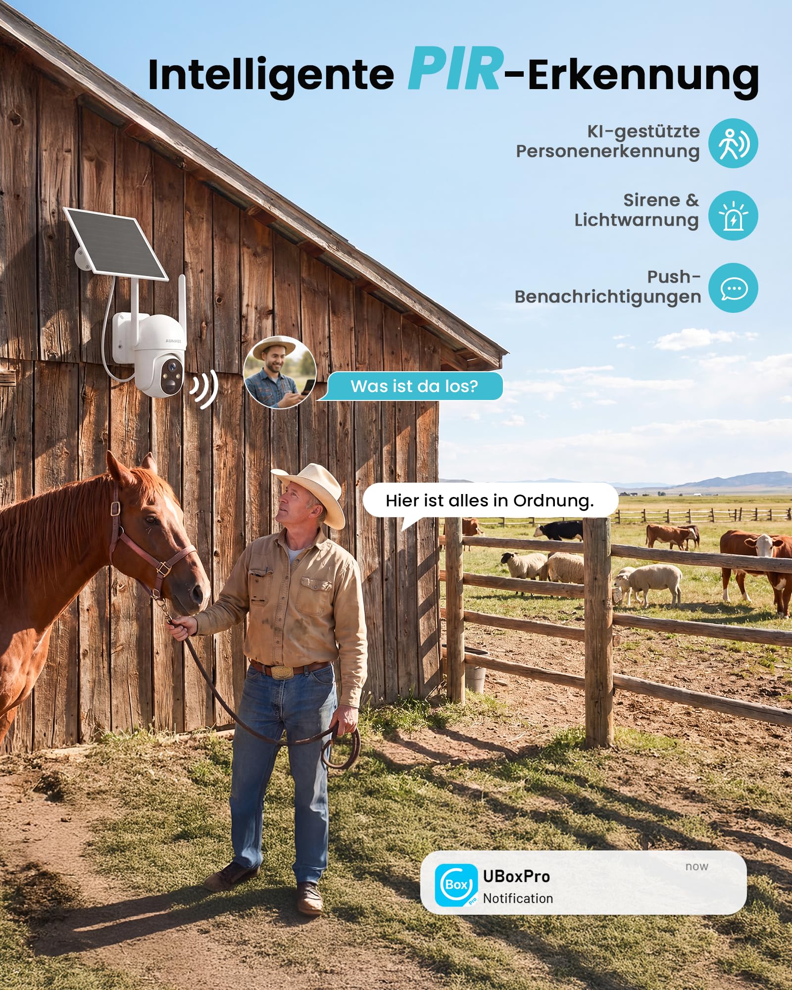 SEHMUA 24/7 AOV 4G LTE Überwachungskamera Aussen Solar SIM, 2K PTZ Überwachungskamera Aussen Ohne WLAN mit 7W Solarpanel, 20M Farbnachtsicht, KI-Erkennung, 2-Wege-Audio, PIR Erkennung, eSIM