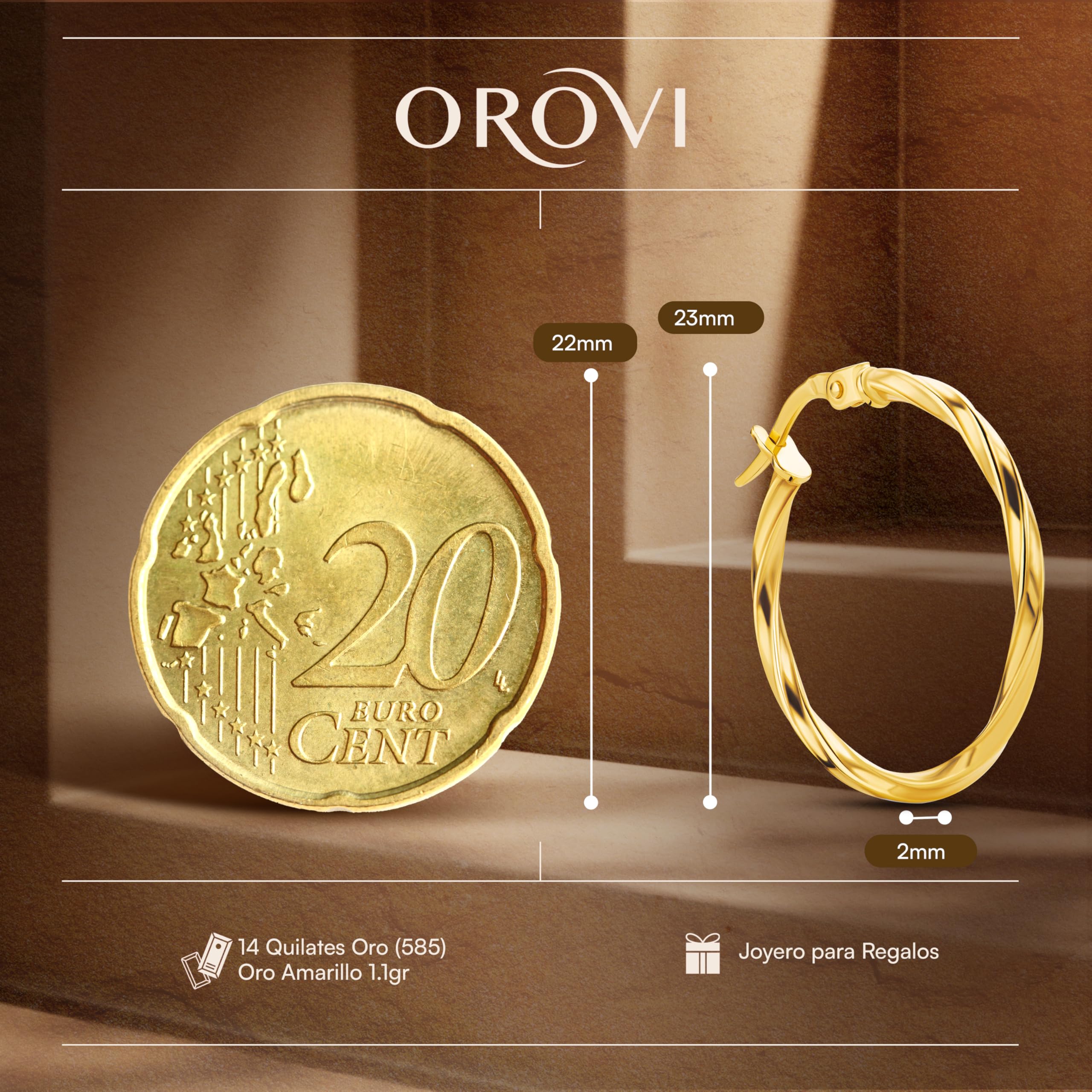 Orovi Pendientes de aro trenzados de oro amarillo 585 de 14 ct
