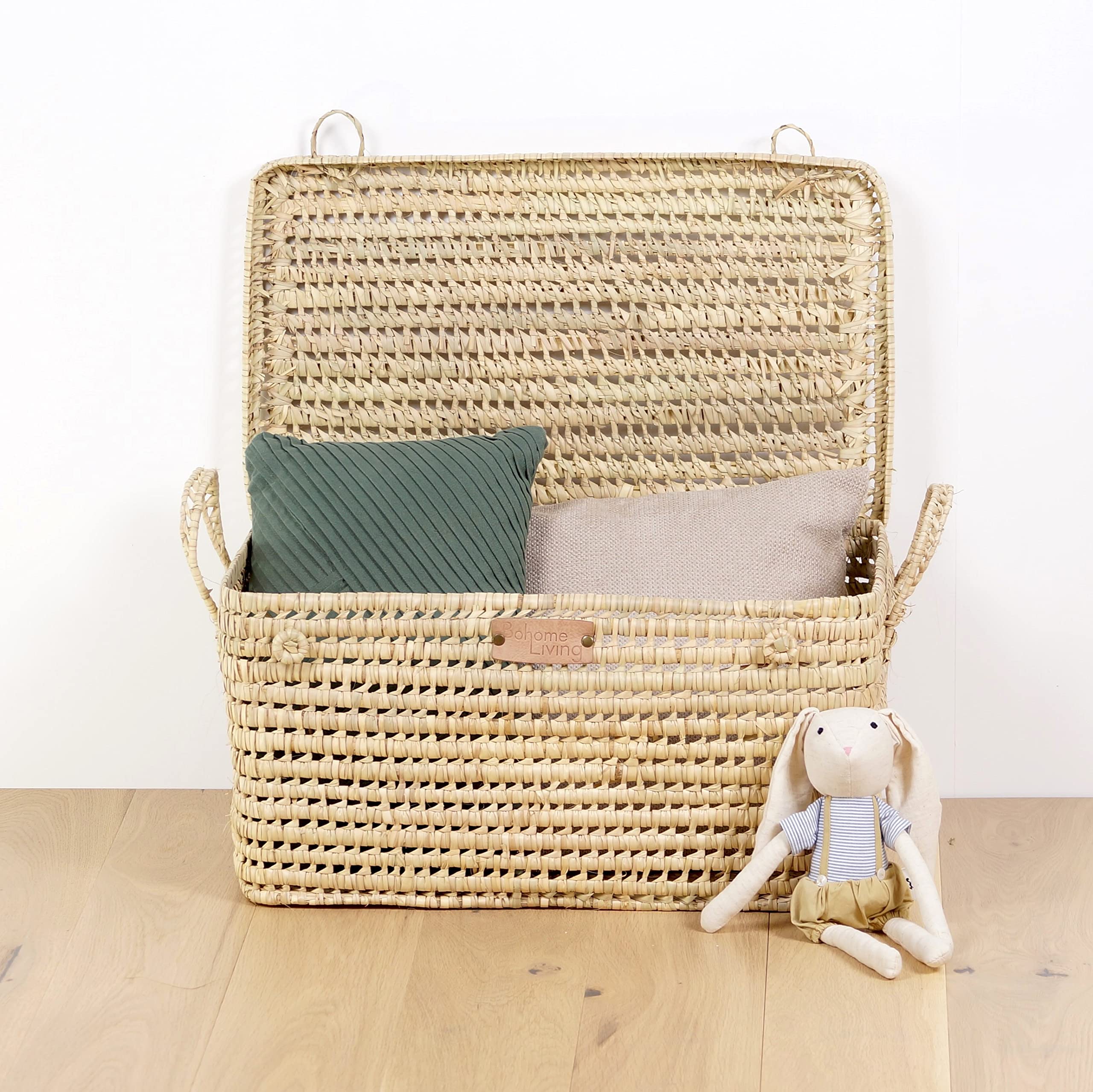 Coffre de rangement en osier naturel tressé 60cm, avec couvercle de fermeture, idéal rangement à jouets, Malle à Jouets, Idéal Enfants et Bébé, Artisanal