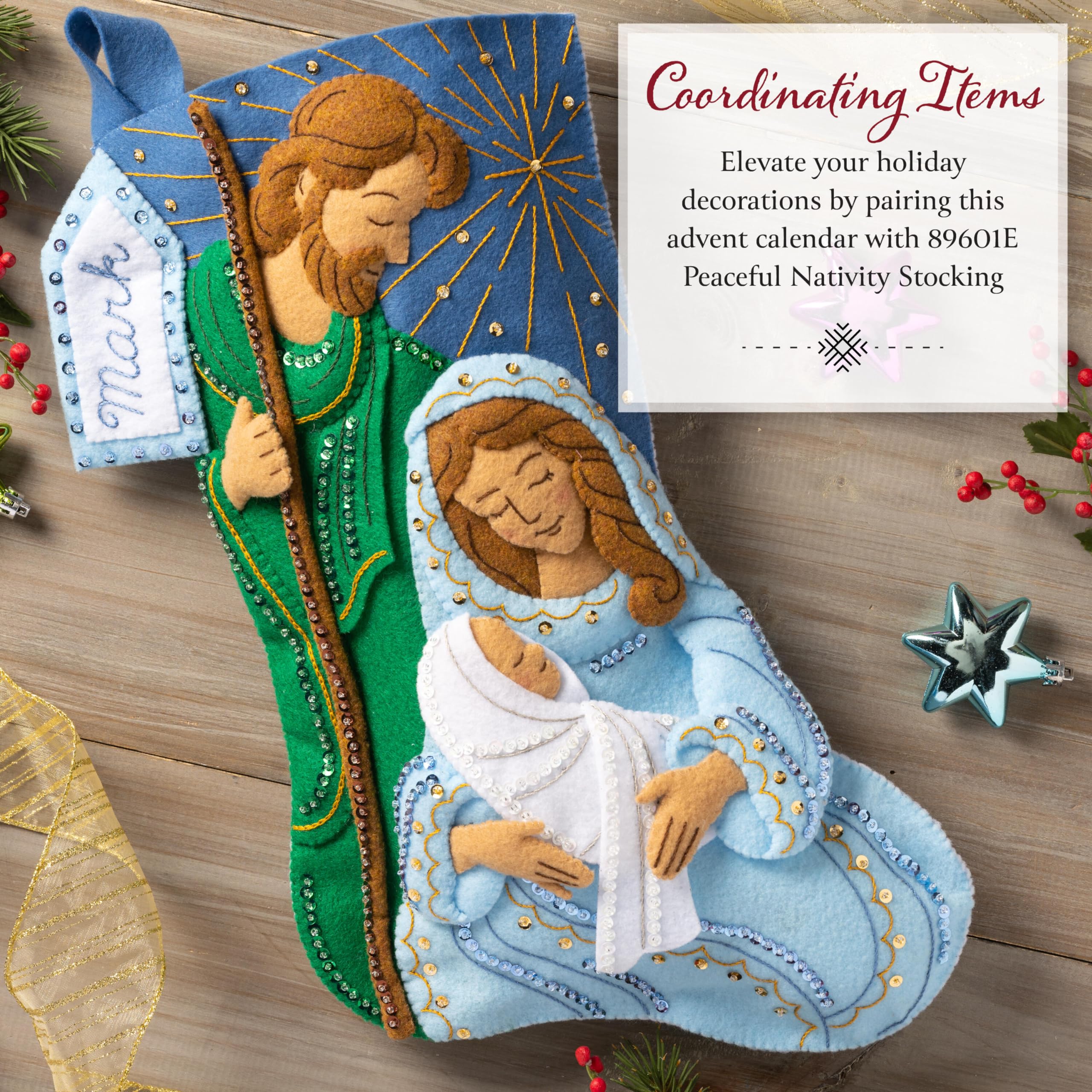 Bucilla, Kit per calendario dell'Avvento con applique in feltro, perfetto per feste fai da te e artigianato, 89681E