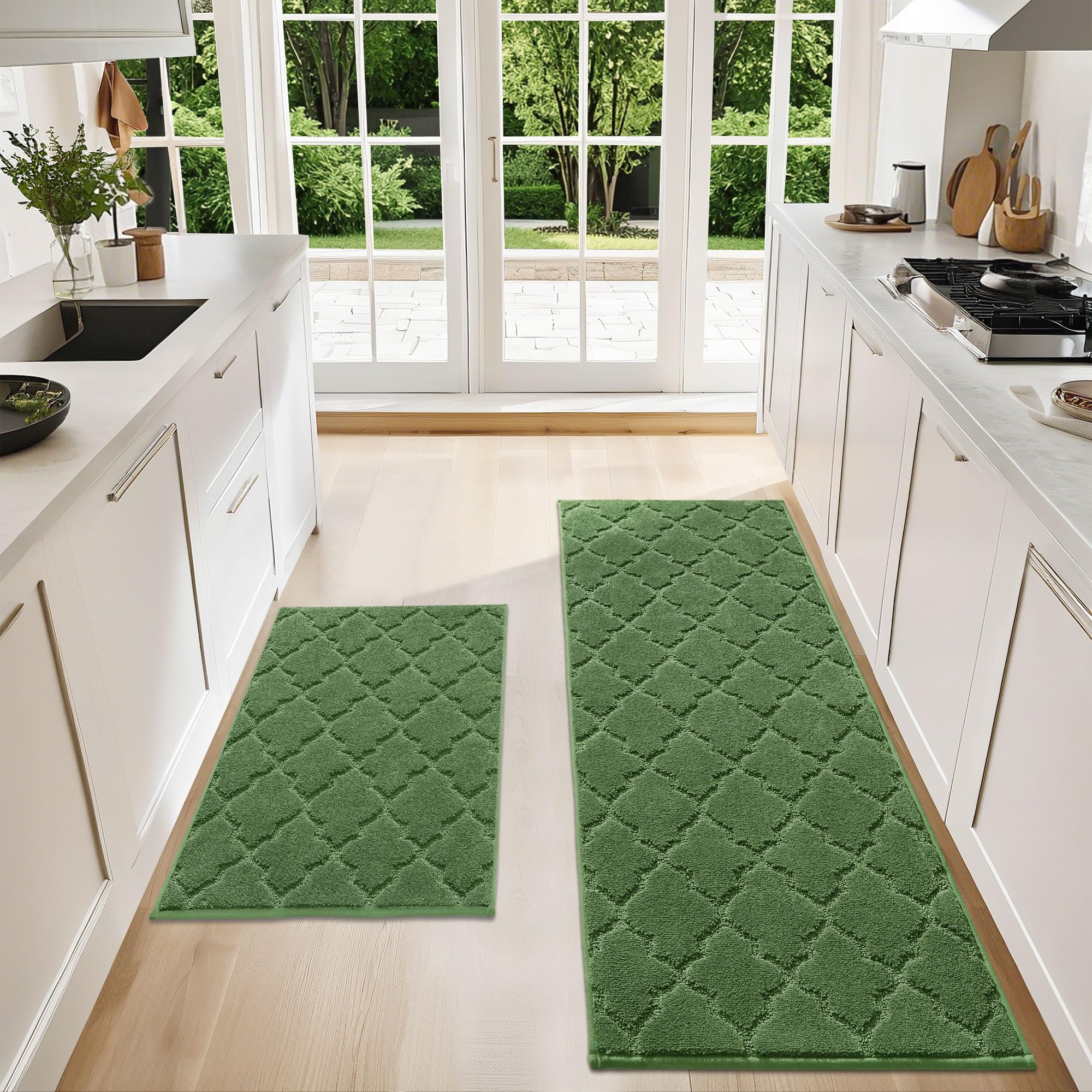 Tapis de cuisine devant l'évier COSY HOMEER lot de 2 tapis verts doux