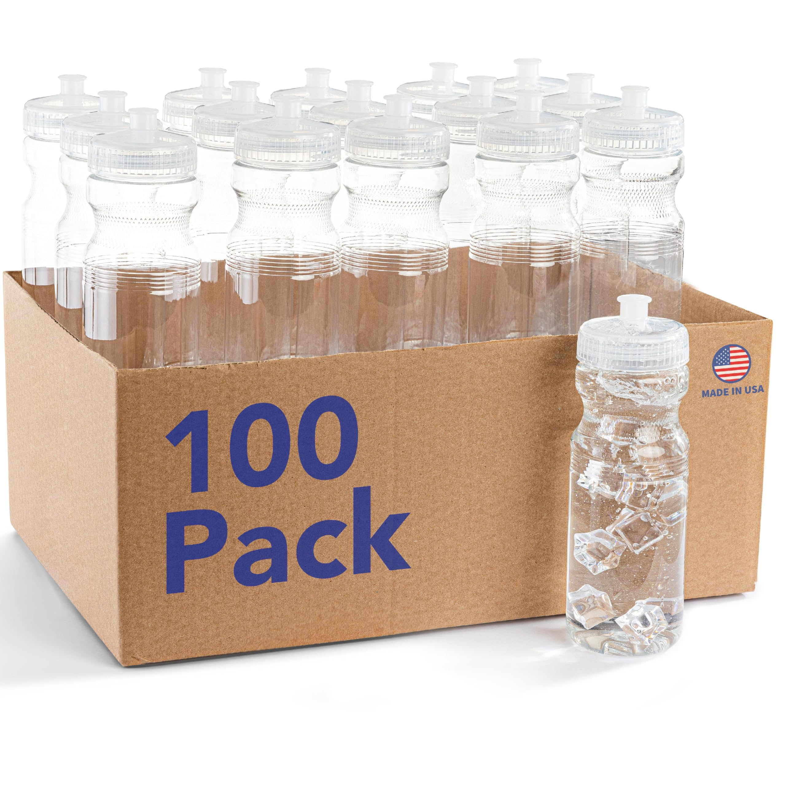 Bulk Water Bottles 100 Pack - 24 Ounce Reusable water bottles Bulk - BPA-Free Easy Open Spin off