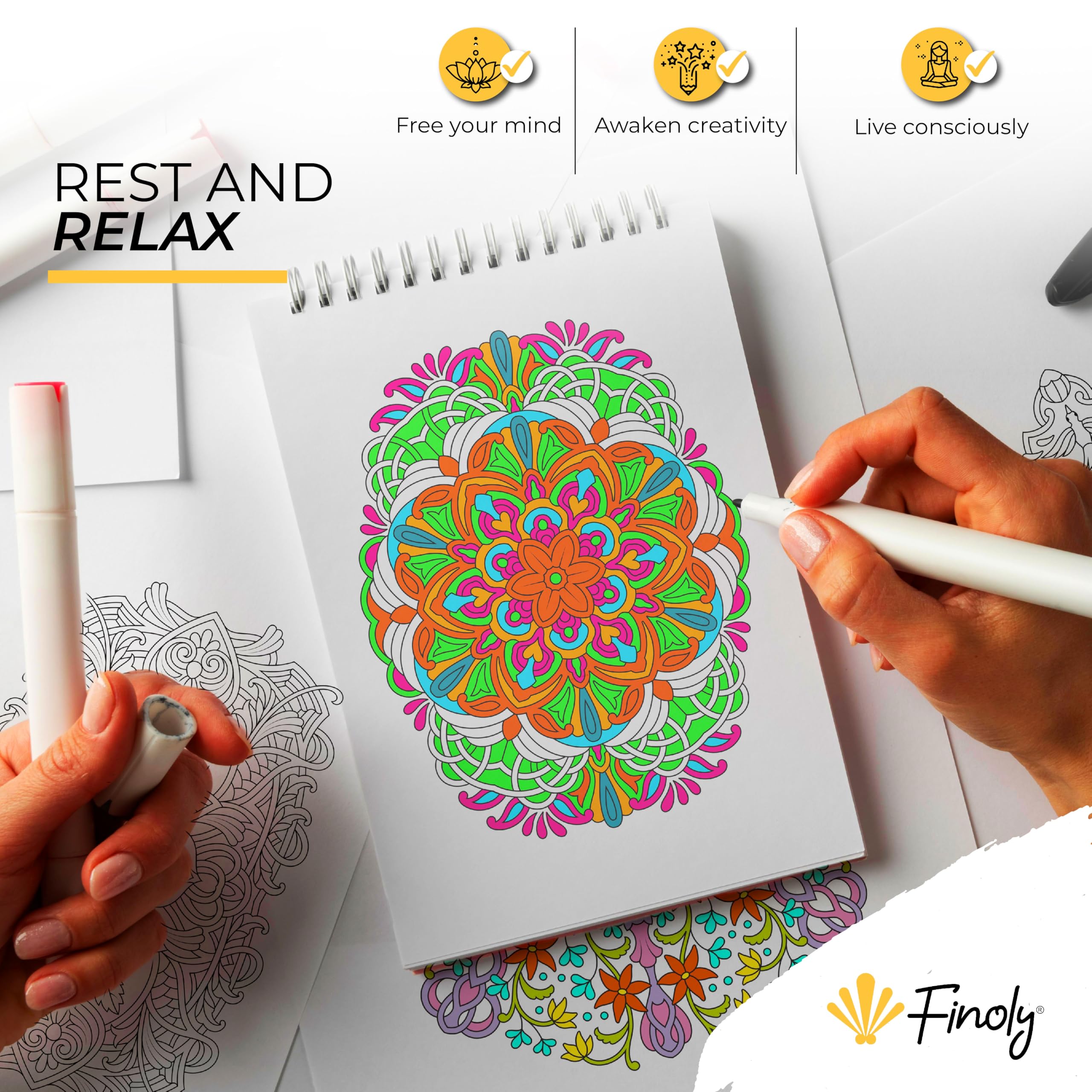 Finoly Mandala Colouring Books for Adults Reduces Stress, Day VOL 2 - Image 4