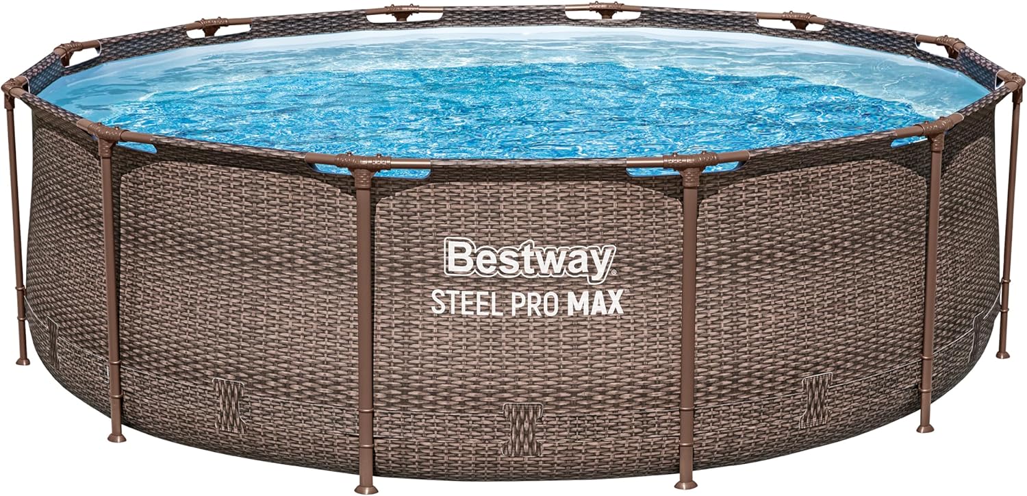 Bestway Steel Pro MAX Solo Pool ohne Zubehör 366 x 100 cm, Rattan-Optik (Schokobraun), rund