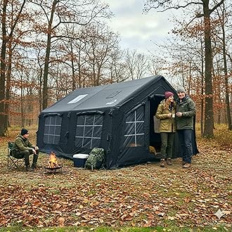 Coody | Rbm Outdoors Koala/Hub/Octopus Inflatable Tents for Camping with Stove Jack, 2/8/10 Person Luxury Canvas Blow Up Tent, 2 Room, Easy Setup Casa de Campaña, Large Inflatable House with Pump