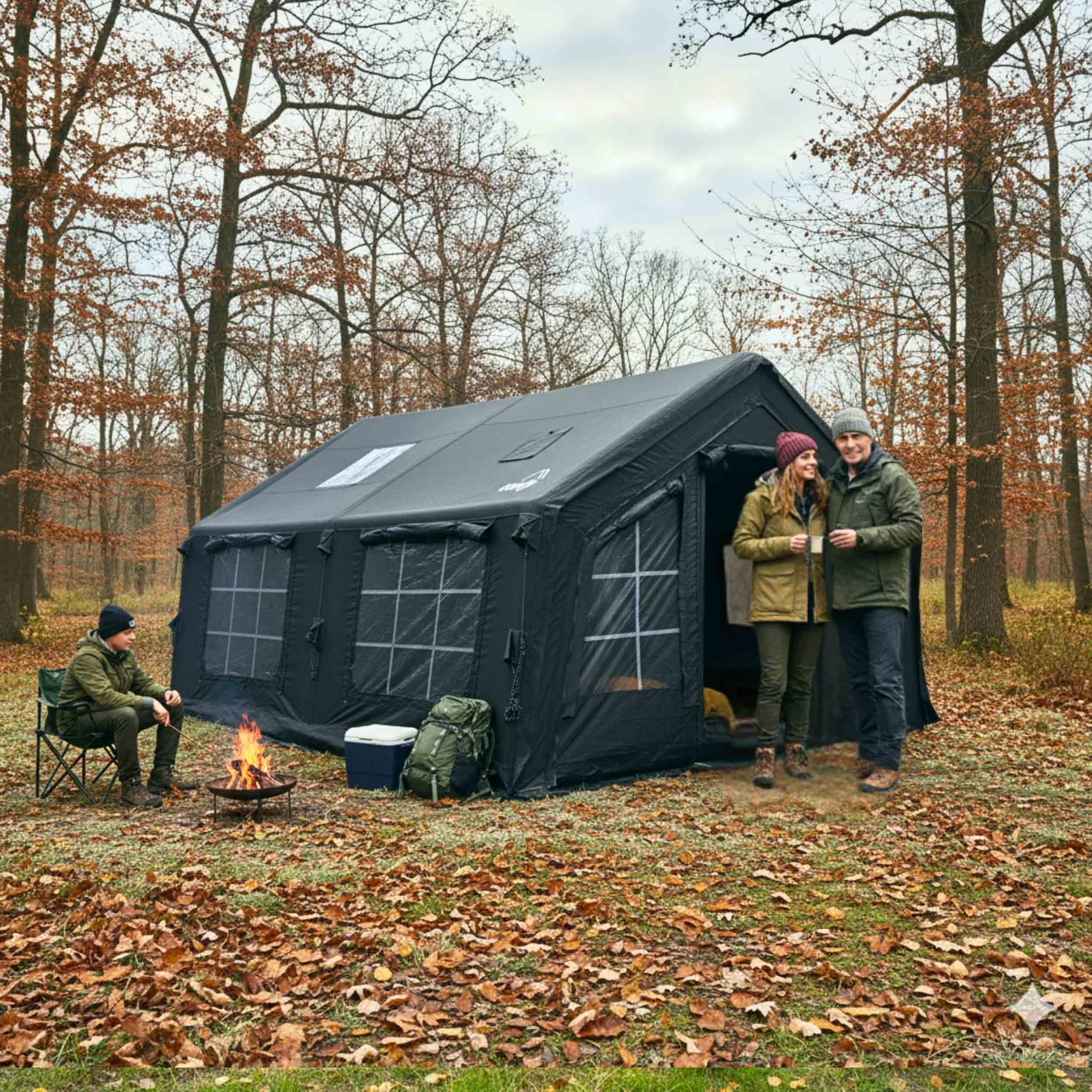 Coody Inflatable Canvas Camping Tents with Stove Jack – Premium Air Beam Family Glamping Tent, Breathable Cotton Canvas, Fast Setup Air Tent with Pump