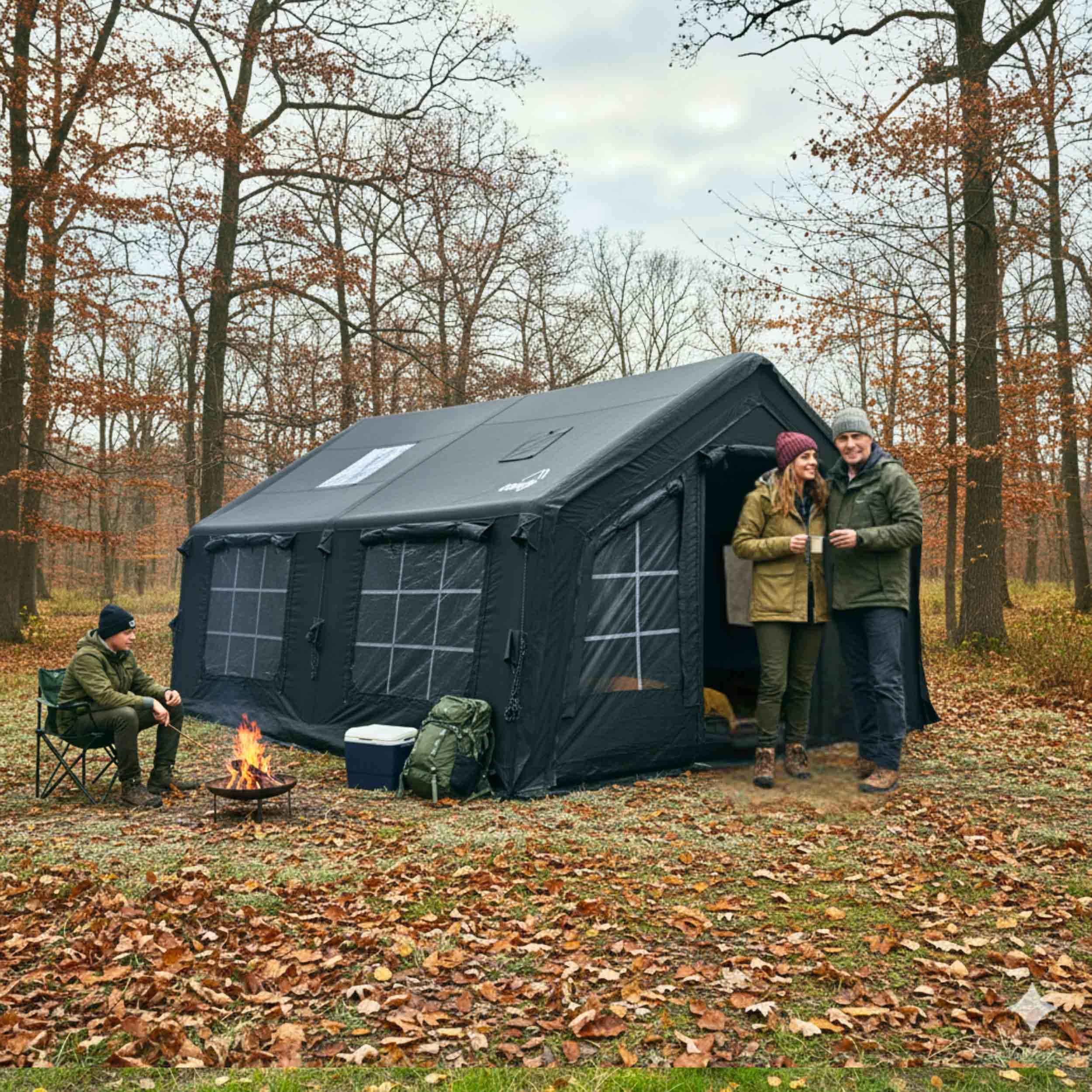 Coody Inflatable Canvas Camping Tents with Stove Jack – Premium Air Beam Family Glamping Tent, Breathable Cotton Canvas, Fast Setup Air Tent with Pump