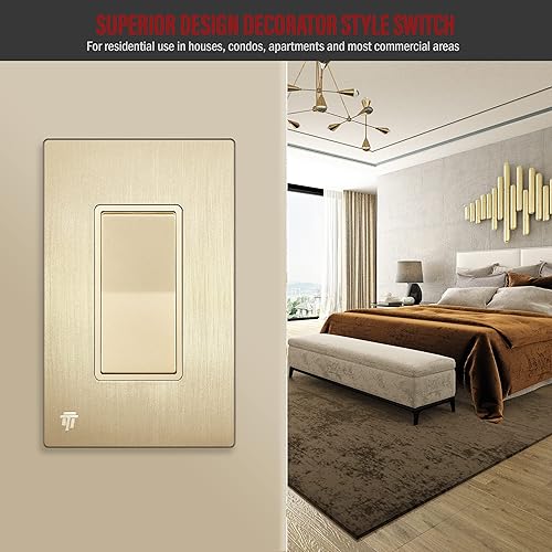 Miniatura 6 de Enerlites - Interruptor de luz decorativo, placas de pared, serie Elite, 15A 120V277V, brilloso, monopolar, conexión a tierra, residencial,