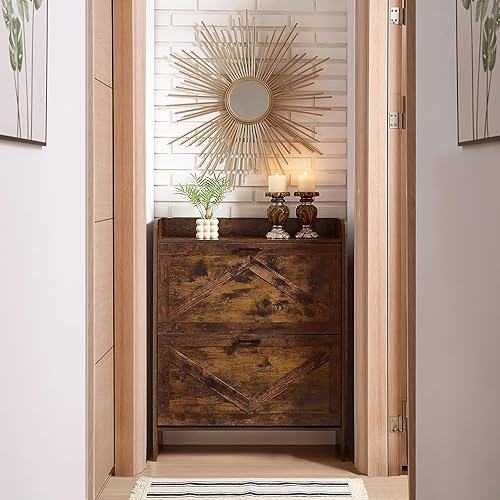 Miniatura 7 de Armario de almacenamiento de zapatos con 2 cajones abatibles, organizador de zapatos independiente con marco de metal abatible para entrada,