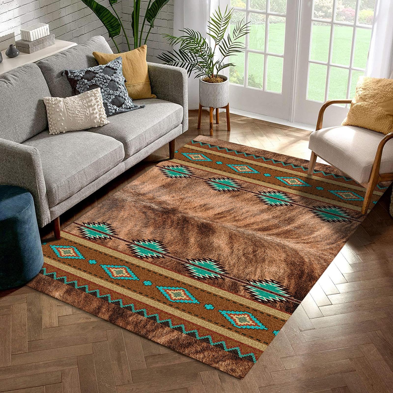 ALIONLUXE Rustic Southwestern Area Rug 2'x3', Native American Rug, Inspired Aztec Geometric Design, Western Rug, Non-Slip, Washable Tribal Rug for