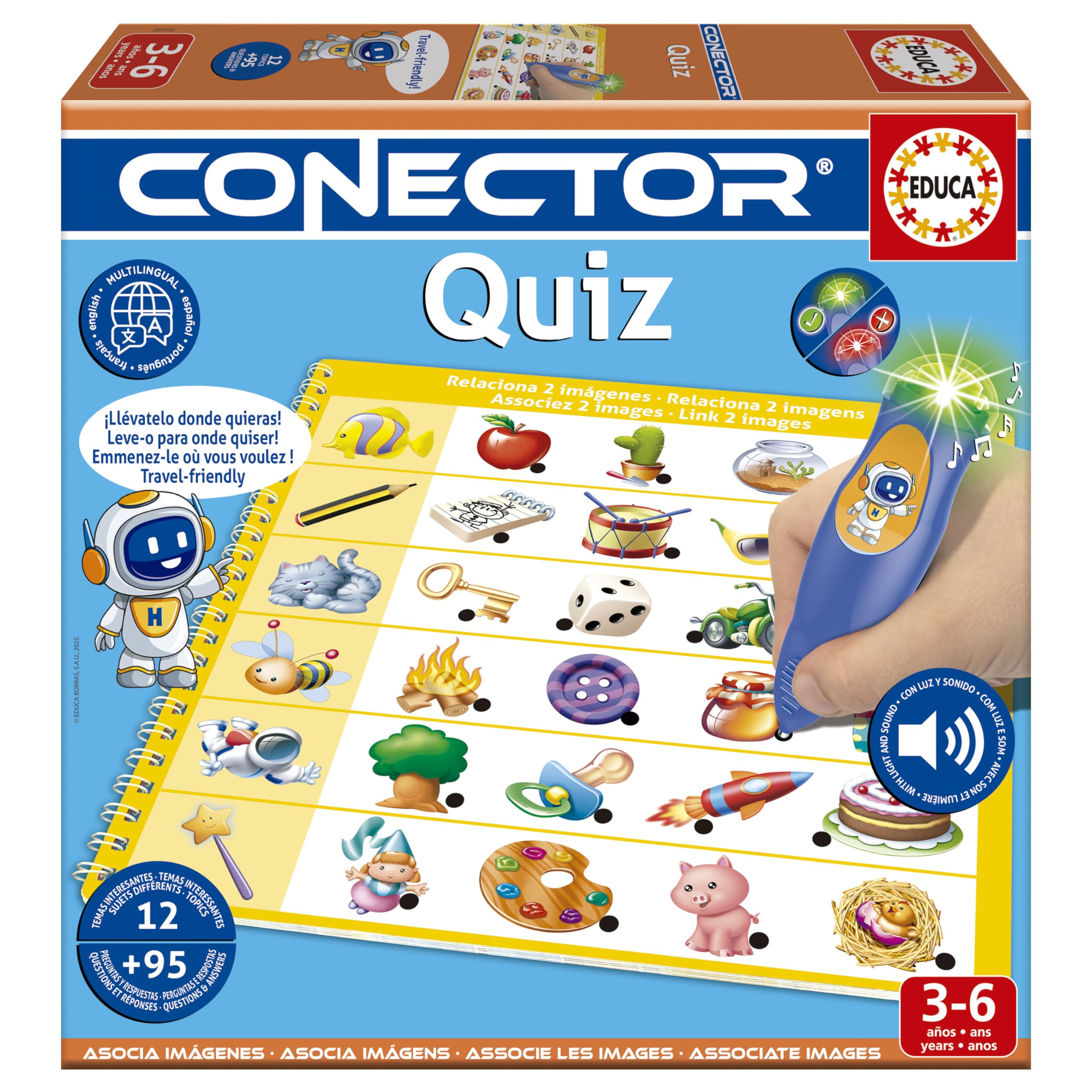 Educa - Conector Quiz | Educational game with Over 90 Questions and Answers. 12 different themes in Book and Pencil Format with Light and Sound. Recommended for Ages 3 and Up (20392)