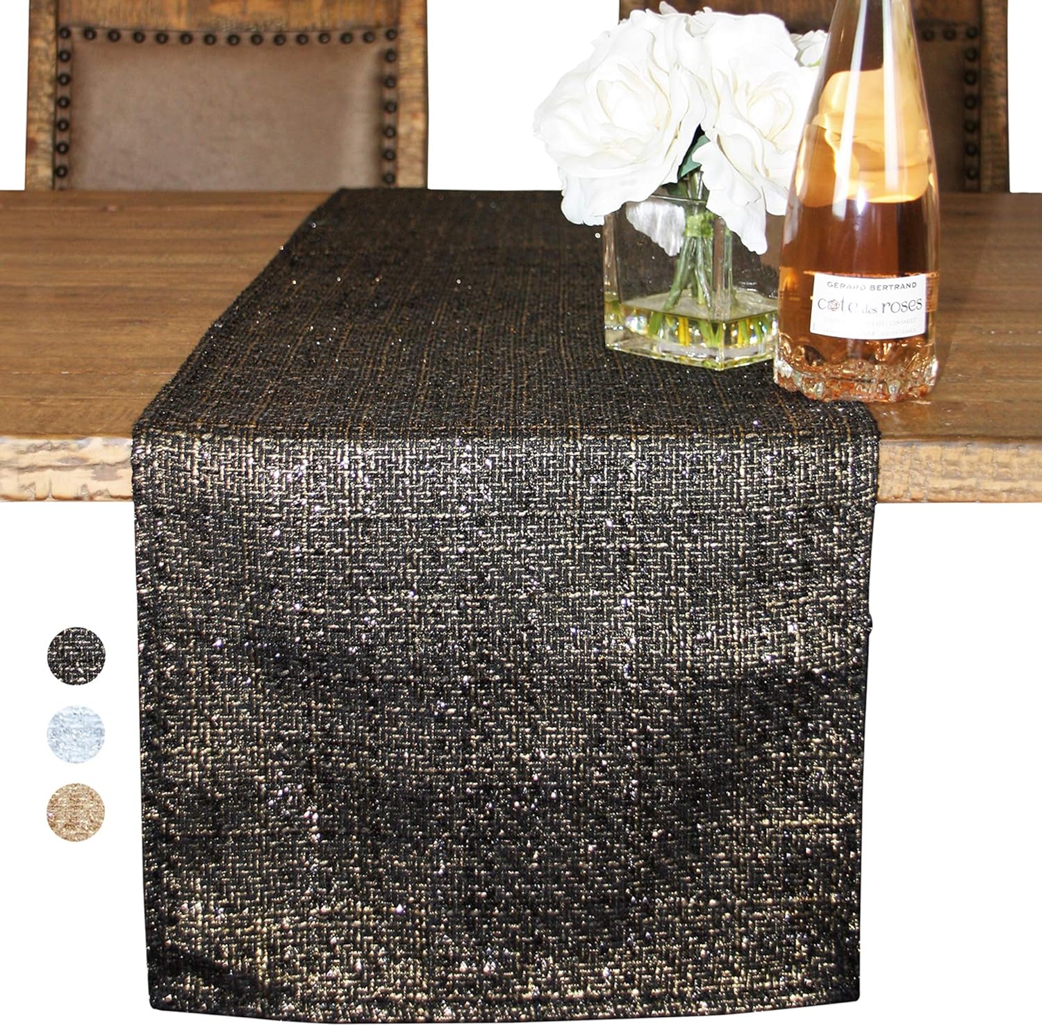 Tweed Table Runner – Large 14 x 72-inch Fall Runner for Dining Table and Coffee Table – Metallic Finish Tweed – Premium Home Décor Accessory, Rustic Farmhouse Design (Black, 14x72)