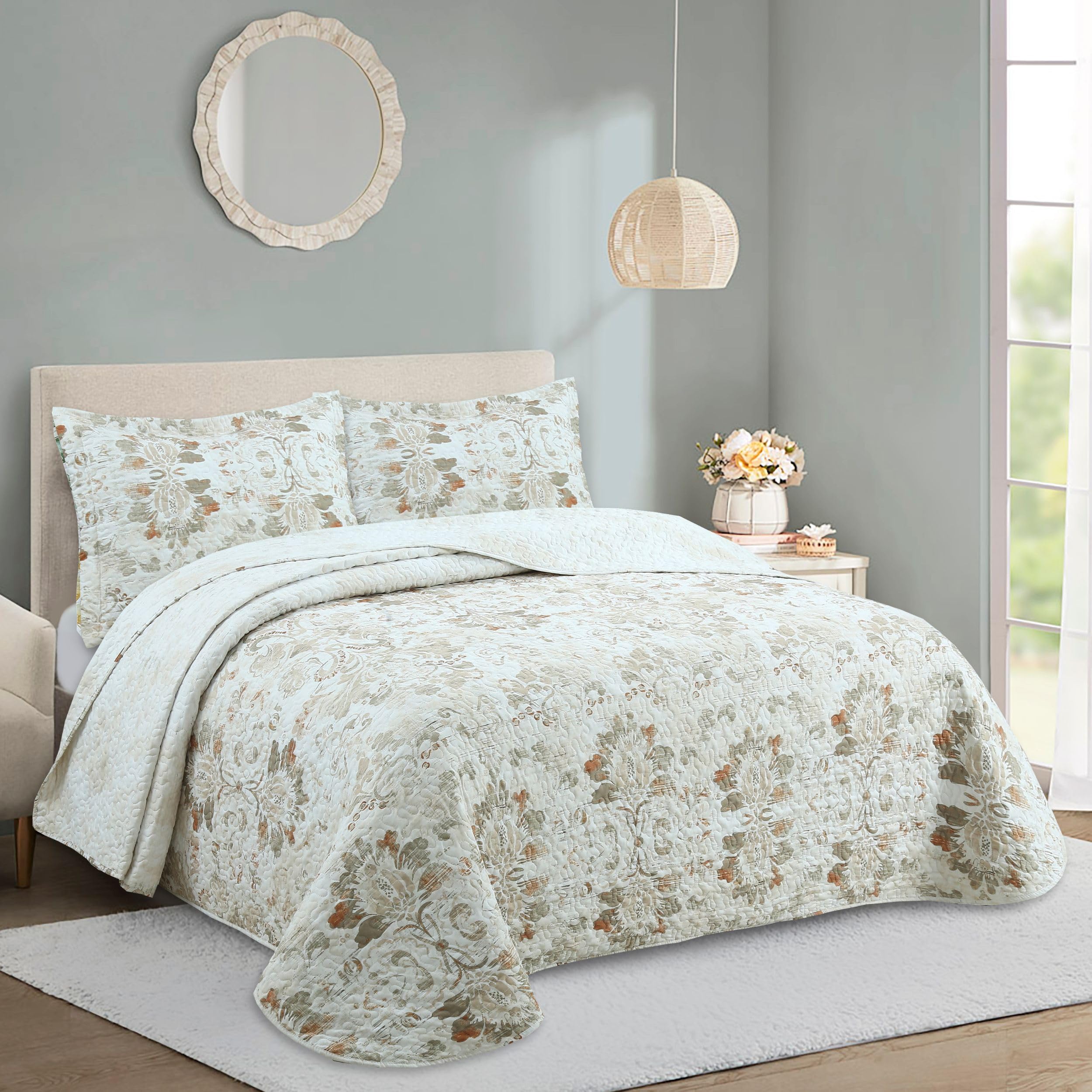 Colcha Boutí Cama 150 (250x270) Estampada para Verano y Entretiempo - Algodón y Poliéster - Cubrecama Ligero y Transpirable con 2 Fundas de Almohada (50x70) – Acabado en Punta Redonda (Ankara)