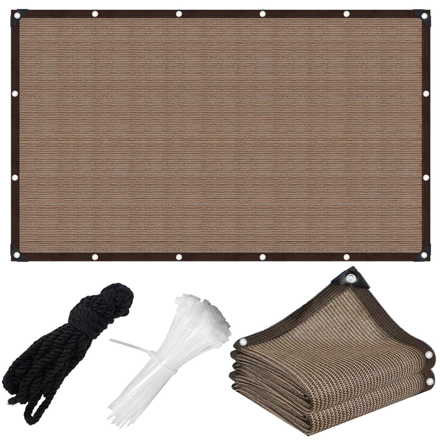Filet D'ombrage avec œillets - Toile Ombrage Exterieur 3x7m - 90% Protection Solaire - Filet d'ombrage pour Serre, Terrasse, Jardin, Plantes, Poulailler, Coupe-Vent, Perméable à l'eau - Café