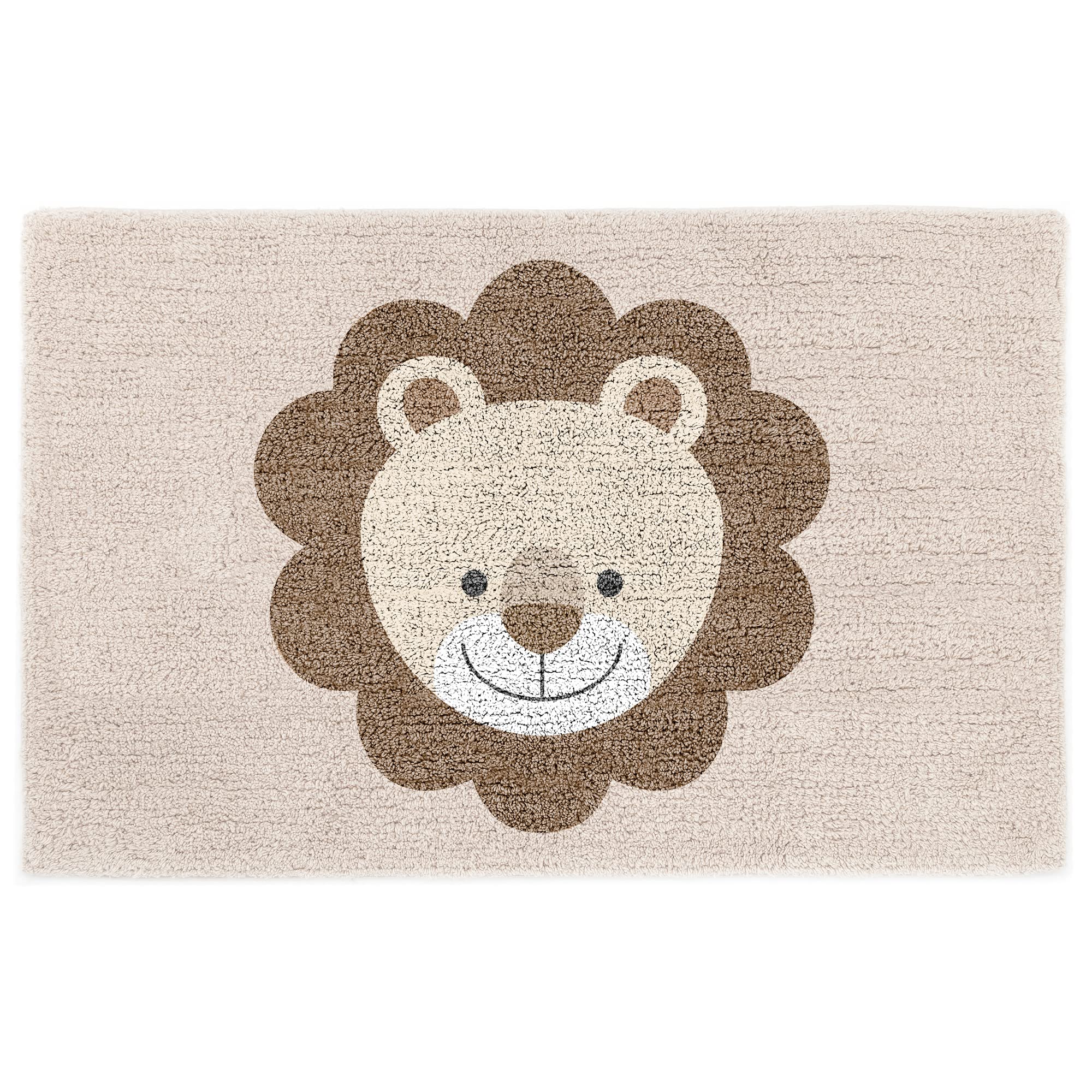 BarceloHogar Alfombras de Baño. Alfombrilla Acolchada Habitacion. 100% Algodon Suave. Alfombra Pequeña Infantil 50 x 80 cm. Aislante Frio Tacto Agradable. Animales. Lyon