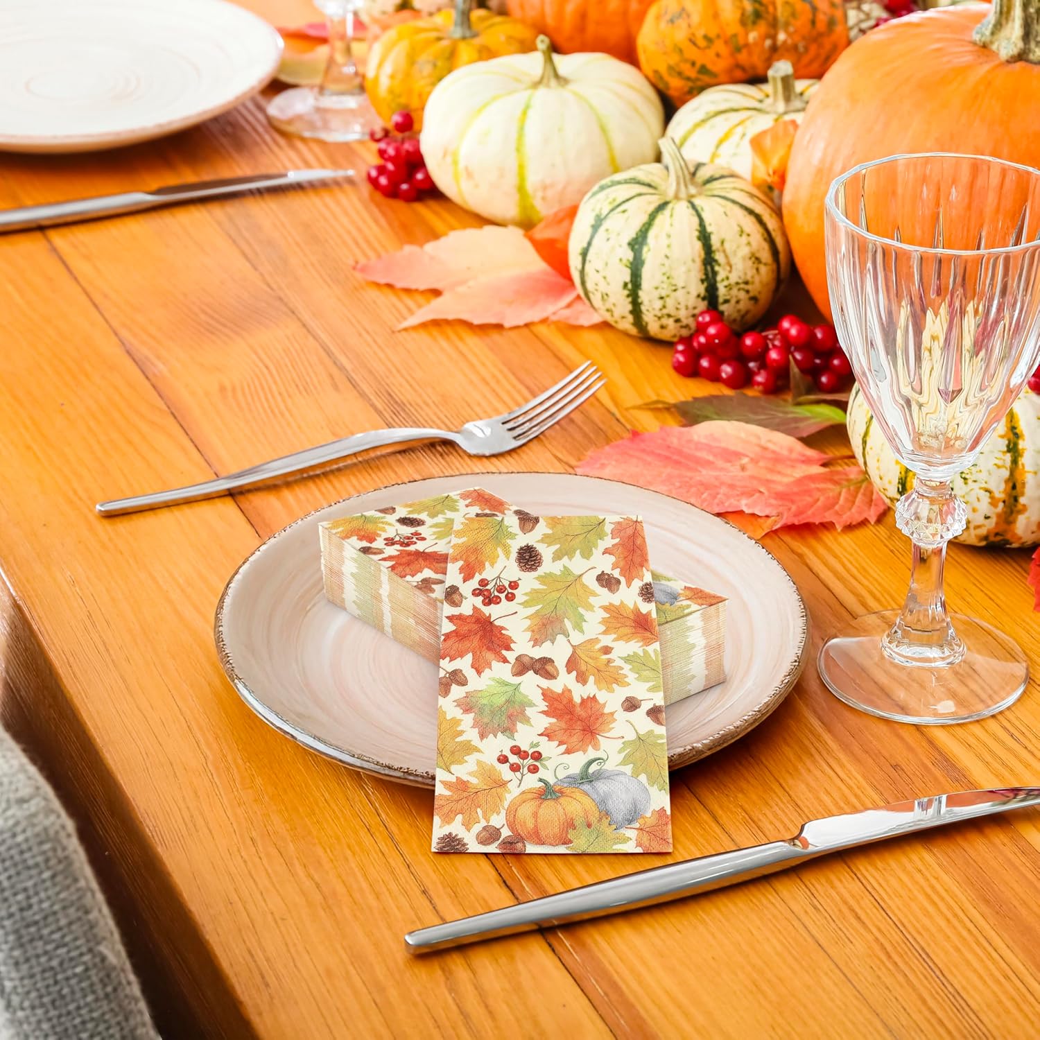 50 Count Thanksgiving Leaves Guest Napkins Pumpkin & Maple Leaf Design image 4