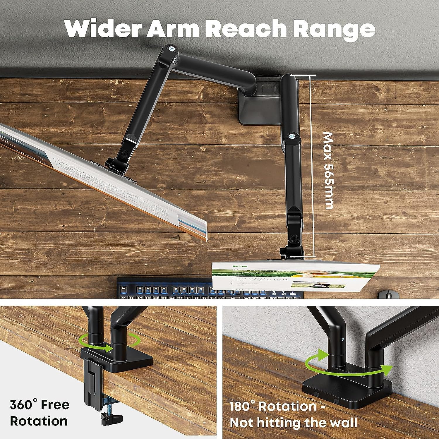 Doppio braccio per monitor per schermi da 17"-35", supporto per monitor per impieghi gravosi con 16 kg per braccio, rotazione e inclinazione regolabili in altezza, VESA 75/100 mm