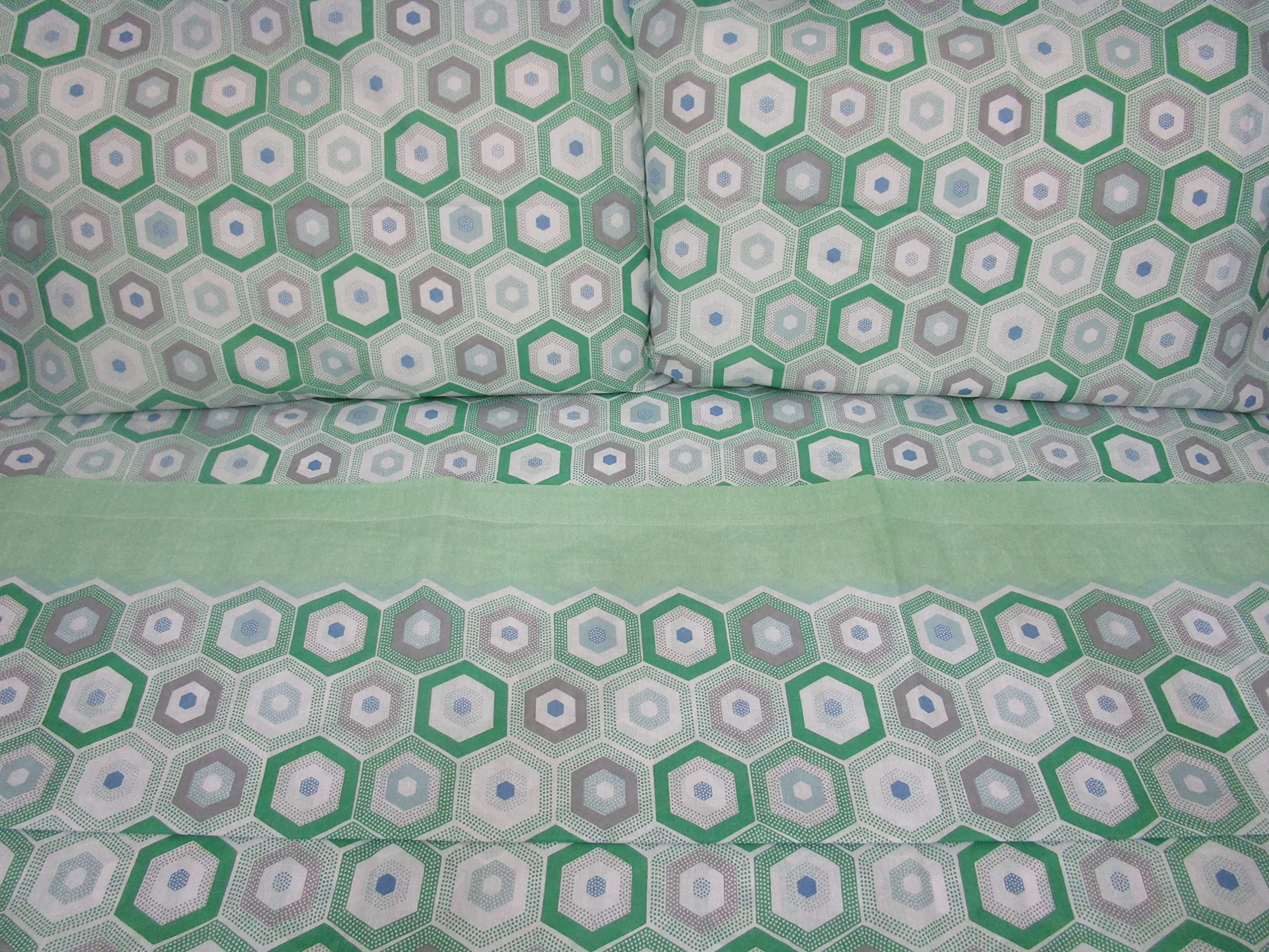 Płacić Mała Pełna Podwójne Łóżko Projekt GEOMETRYCZNY MULTICOLOR 100% Bawełna Z Włókna Naturalnego MADE we Włoszech.Rozmiary MAXI Nowość 2023!!!! (Zielony)