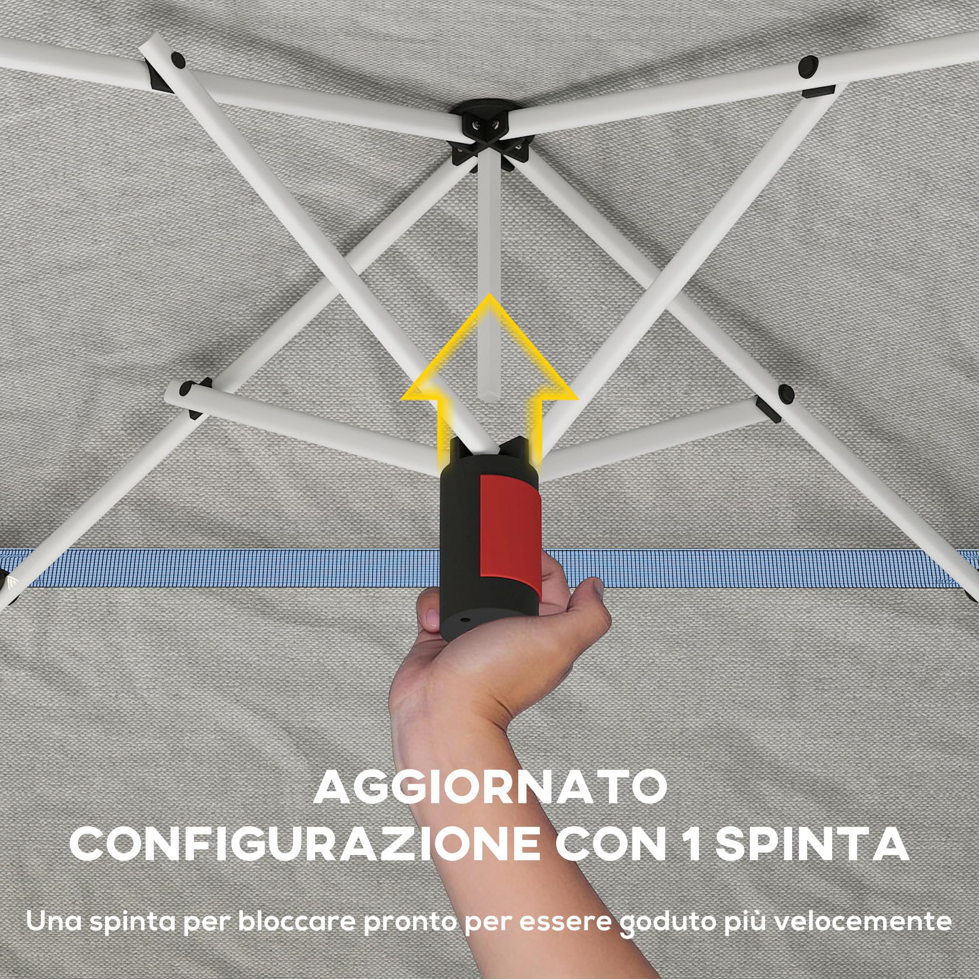 Outsunny Gazebo Pieghevole 3.5x3.5 m Pop Up Facile Montare con Pulsante Centrale, Gazebo da Giardino Altezza Regolabile con Tetto Doppio, Borsa da Trasporto, UV50+, per Esterno Feste, Grigio Scuro